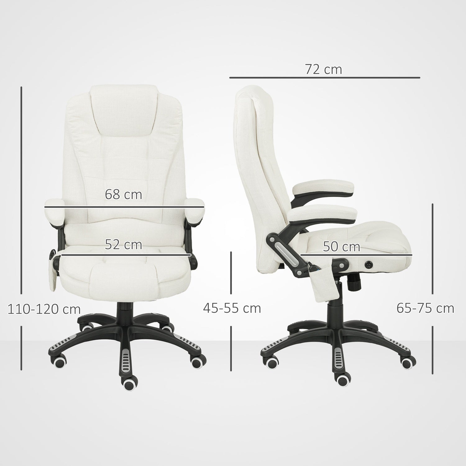 Ergonomisk kontorsstol med massage, gräddvit, 68x72x110-120 cm