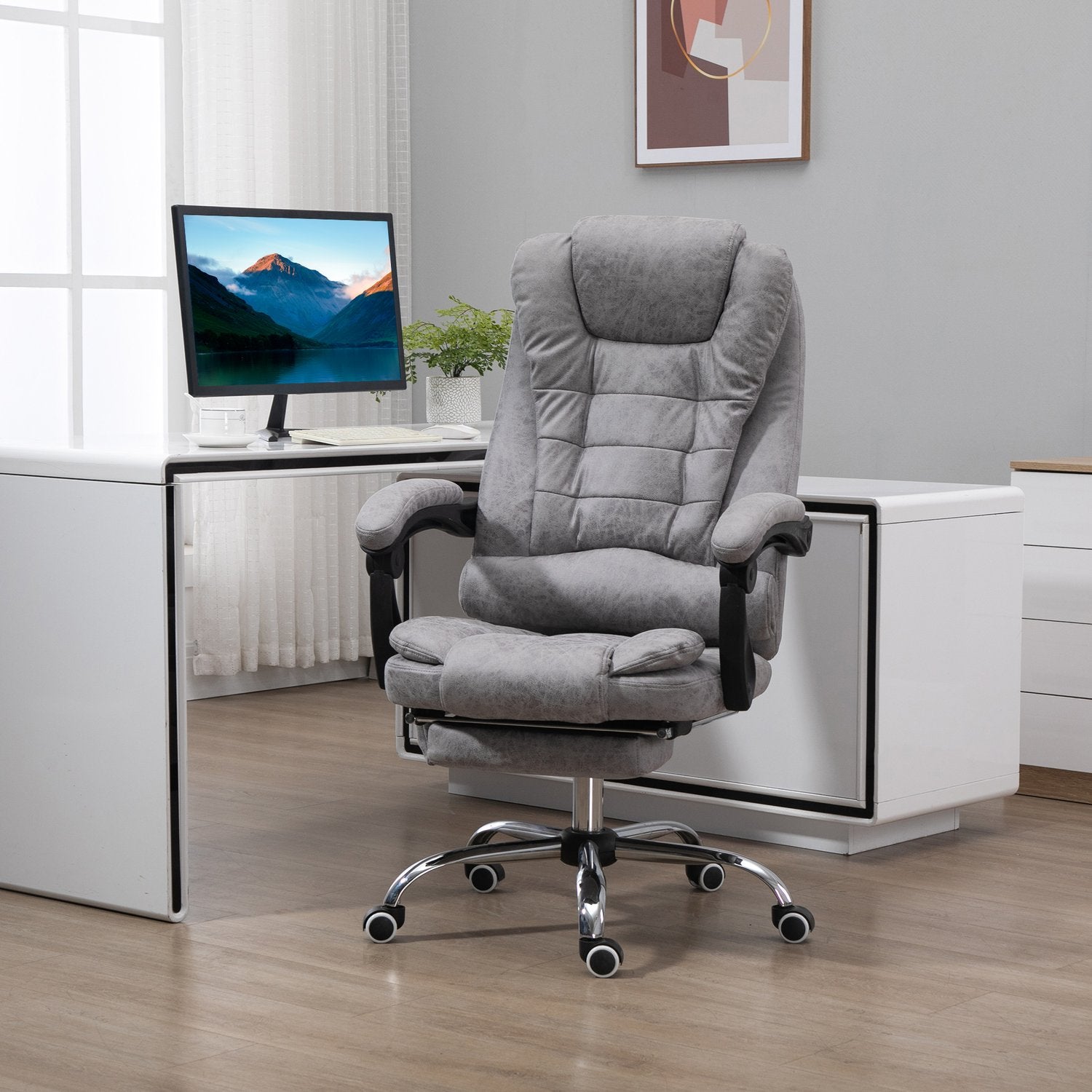 Ergonomisk kontorsstol med massage, lutning & värme, grå