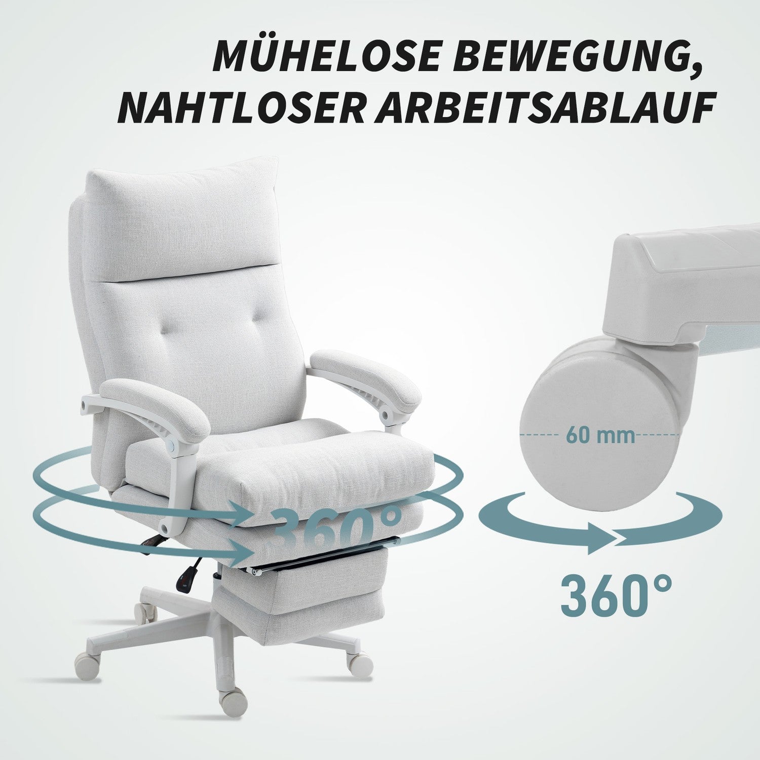 Ergonomisk kontorsstol med svankstöd, linne, kräm