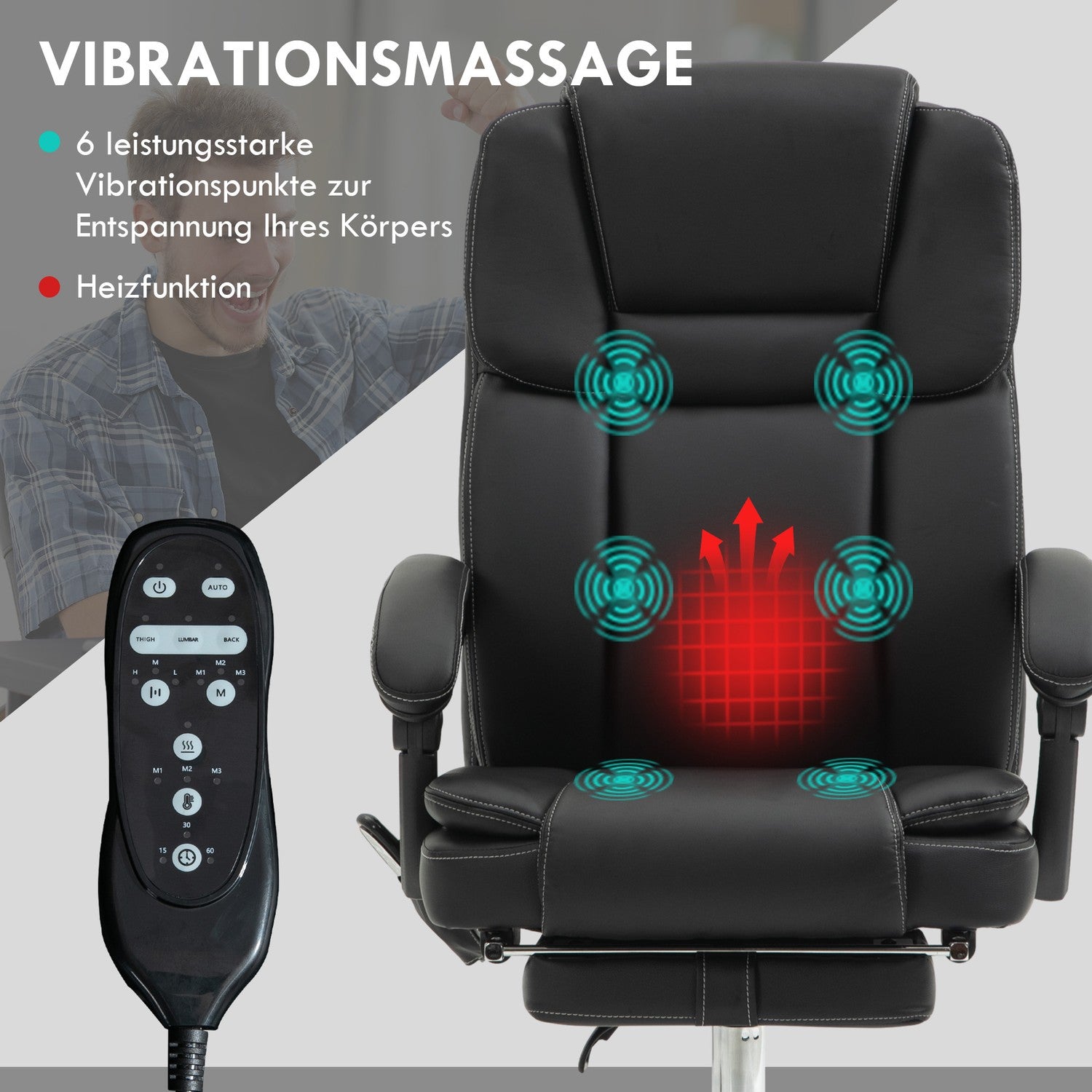 Ergonomisk kontorsstol med vibrationsmassage & värme