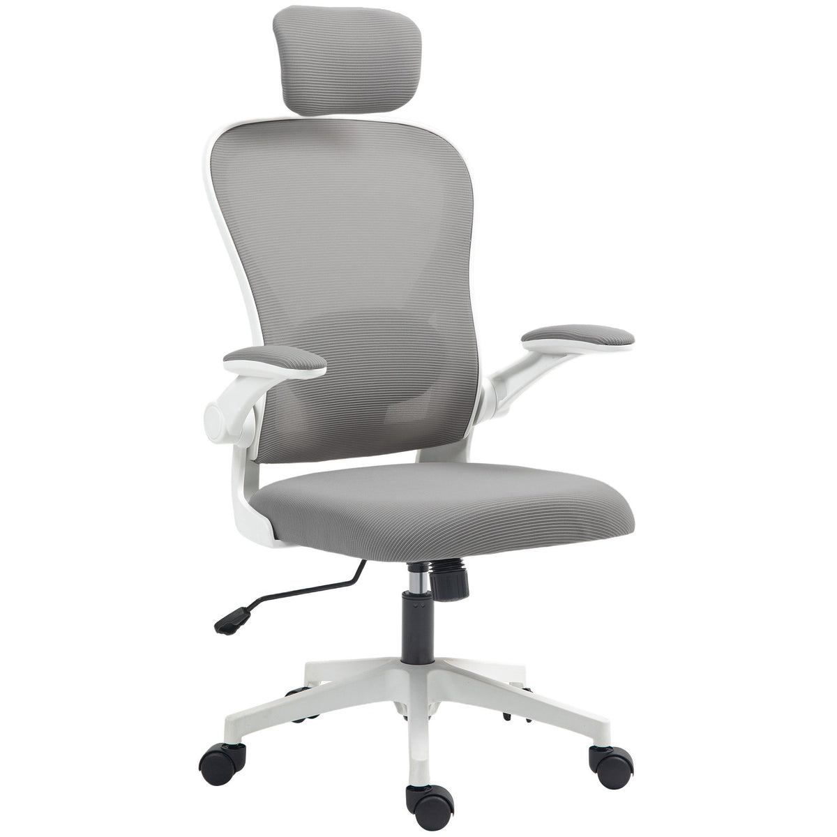 Ergonomisk kontorstol, mesh, uppfällbara armstöd, grå