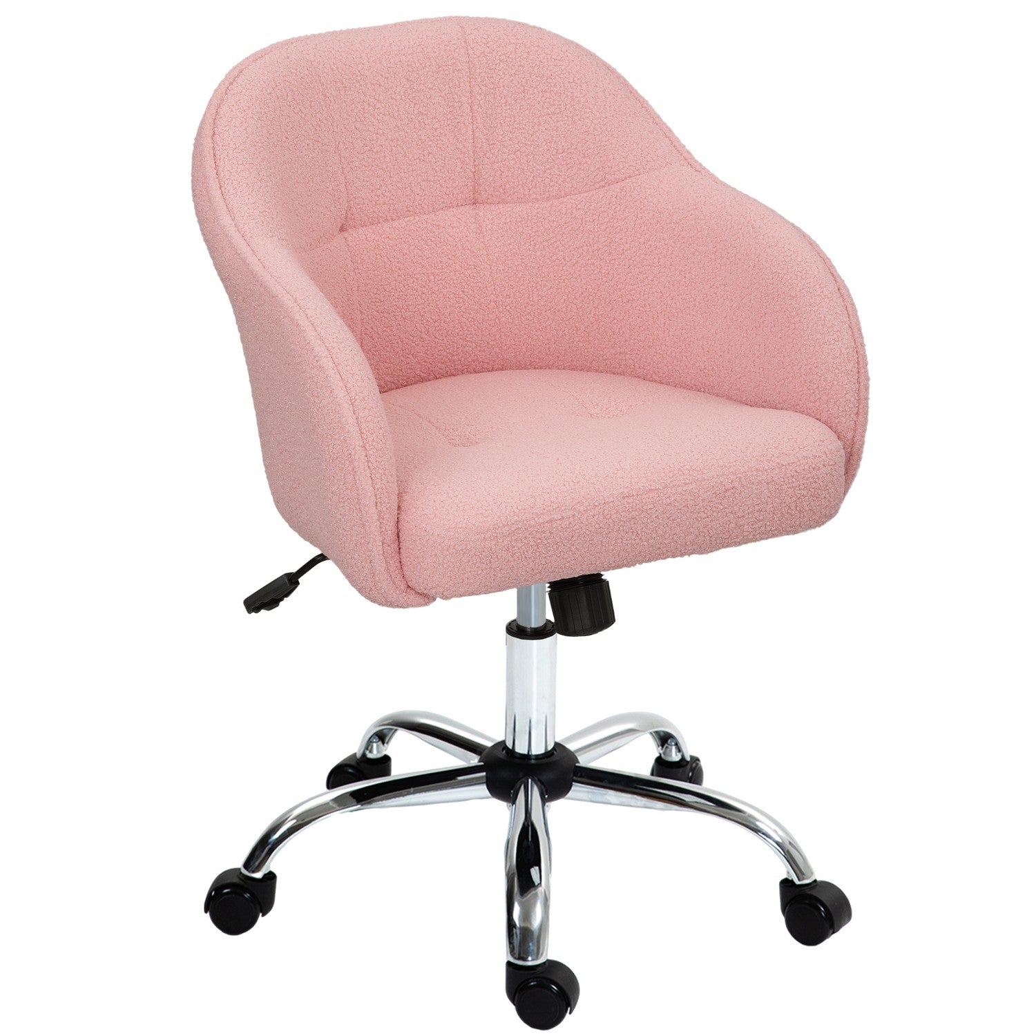 Ergonomisk kontorsstol, rosa teddyfleece, justerbar höjd