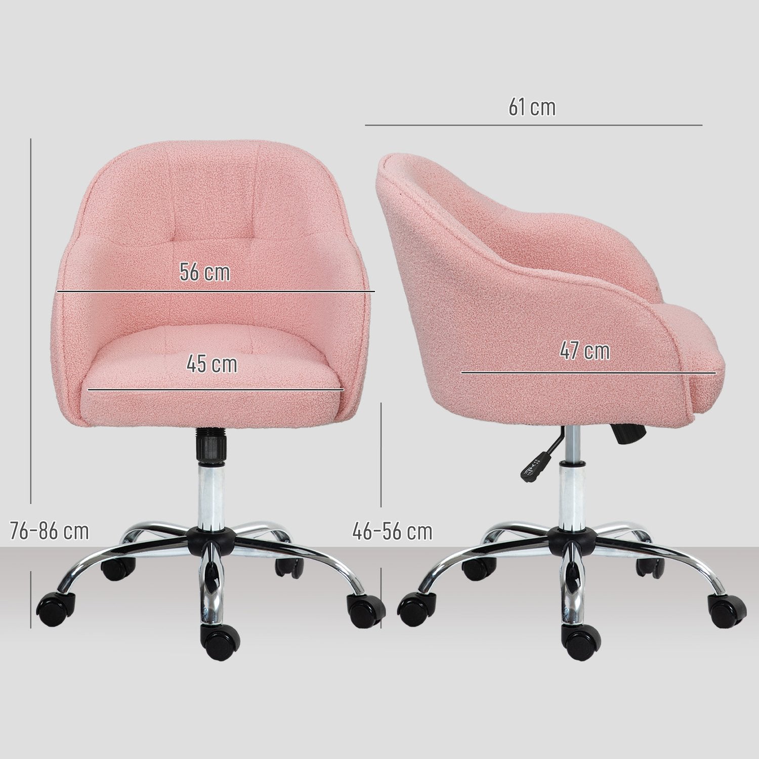 Ergonomisk kontorsstol, rosa teddyfleece, justerbar höjd