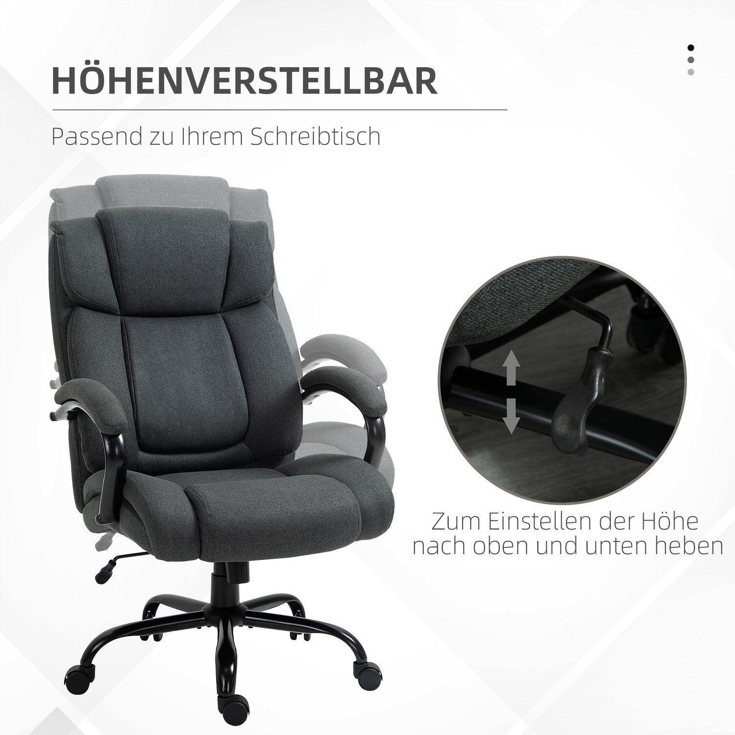 Ergonomisk kontorsstol, vridbar, vadderade armar, 220 kg kapacitet, grå