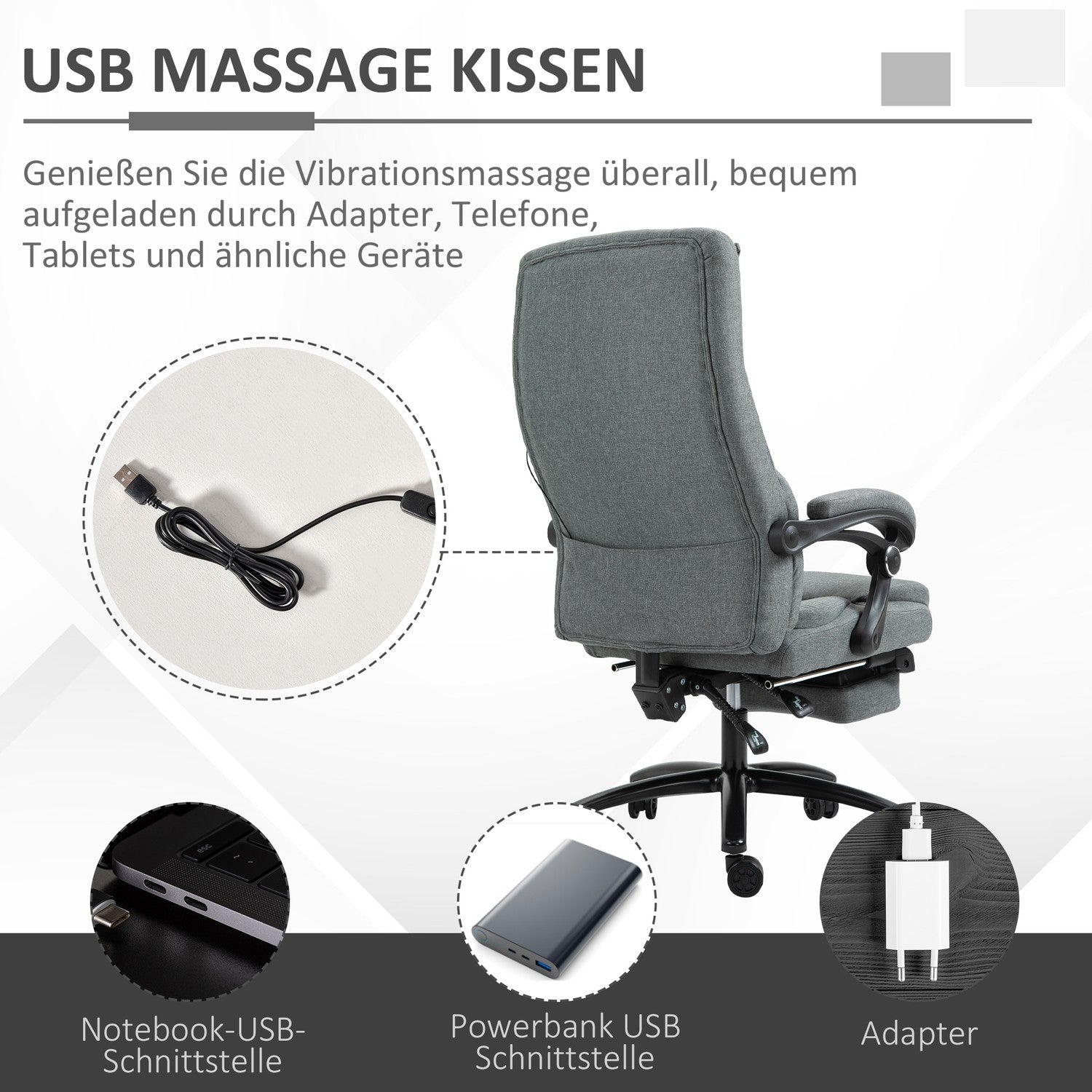Ergonomisk liggande grå kontorsstol – justerbar i höjdled