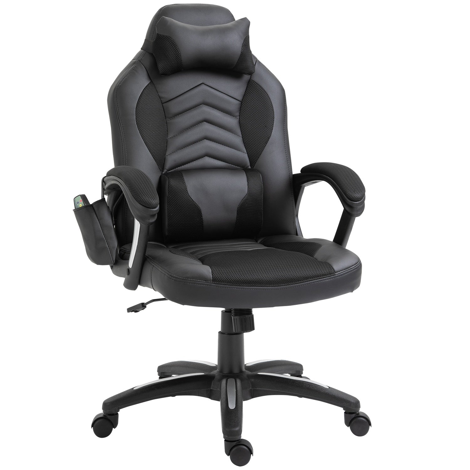 Ergonomisk massagestol i svart konstläder med värme och vibration