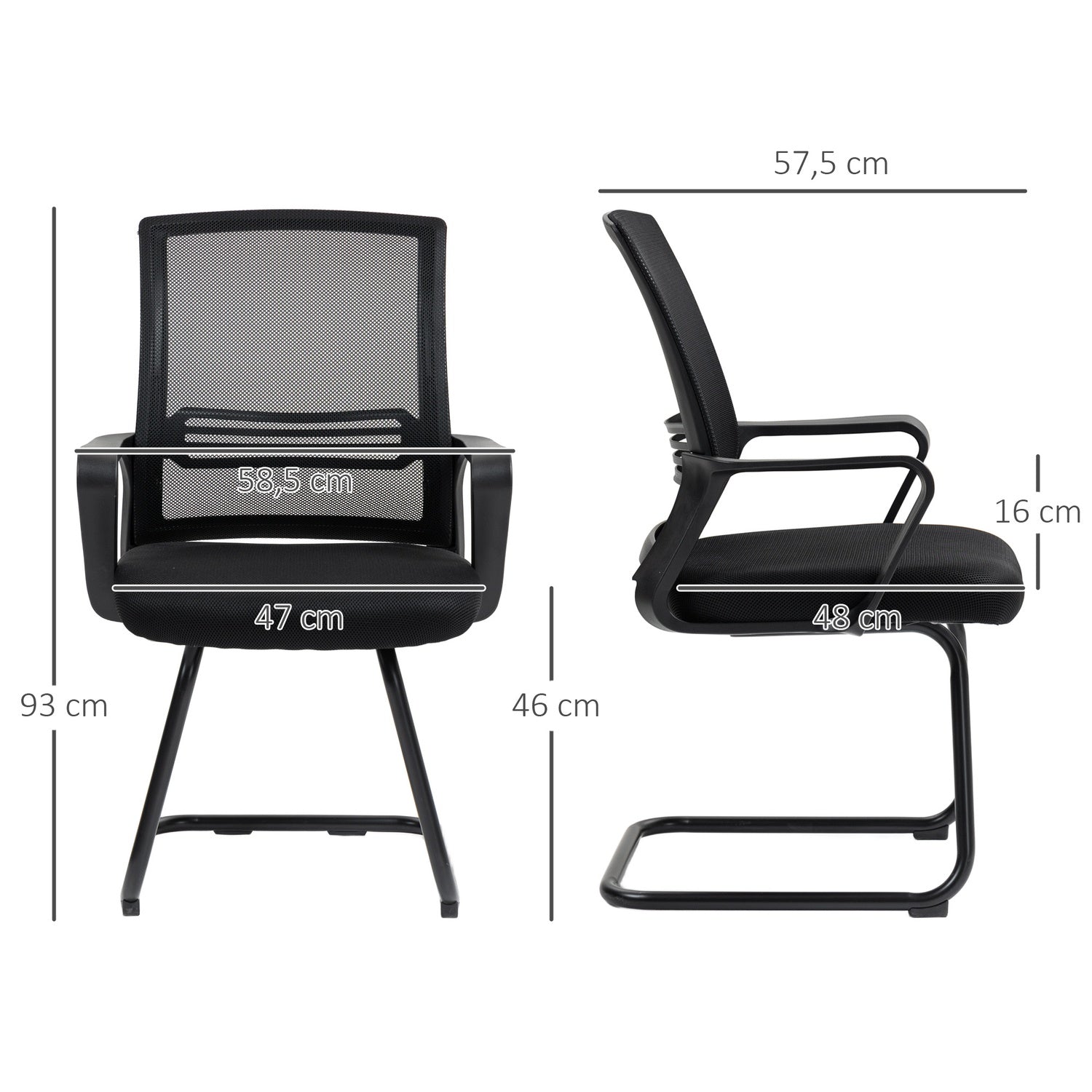 Ergonomisk nätstol, skum, metallben, svart