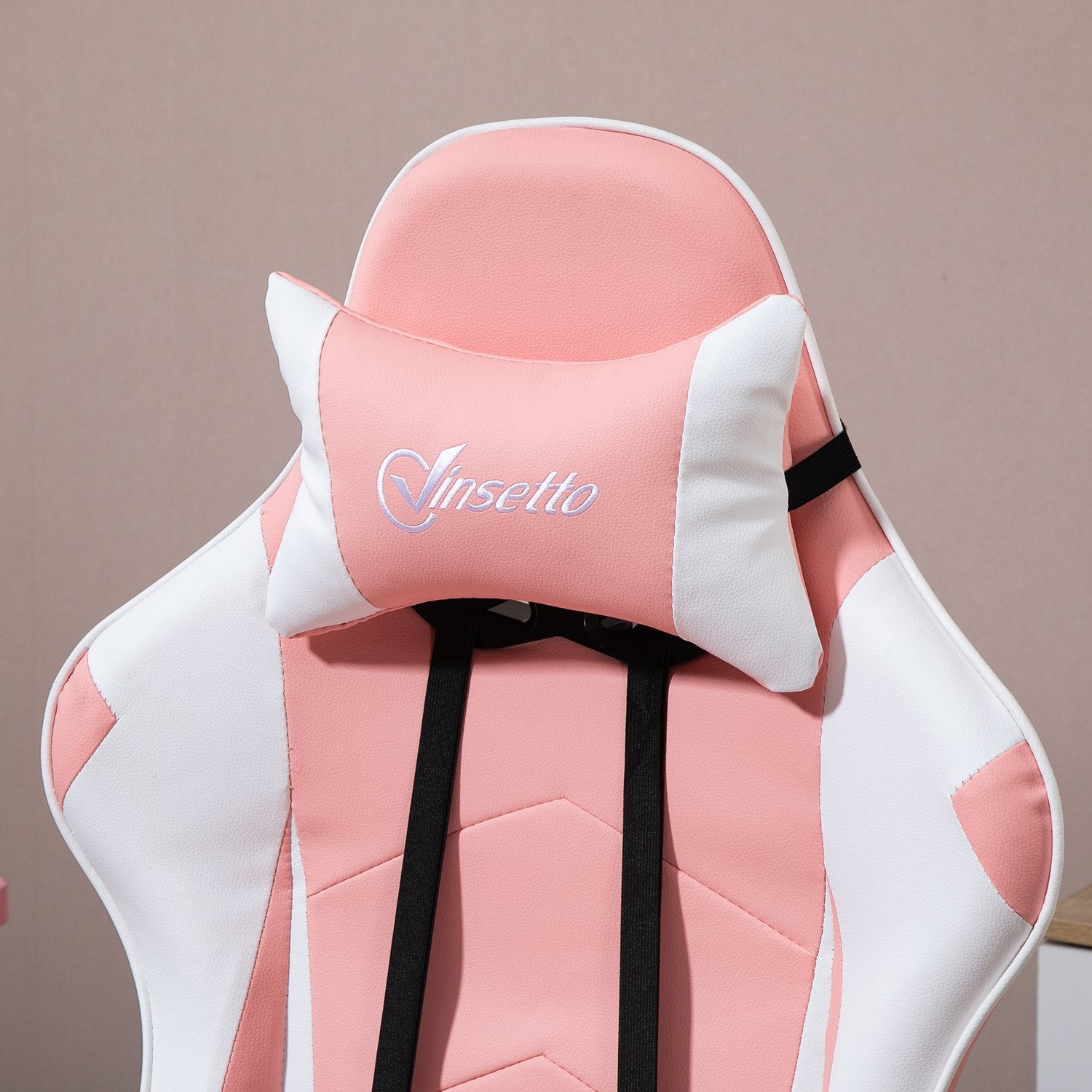 Ergonomisk rosa och vit spelstol med svankstöd