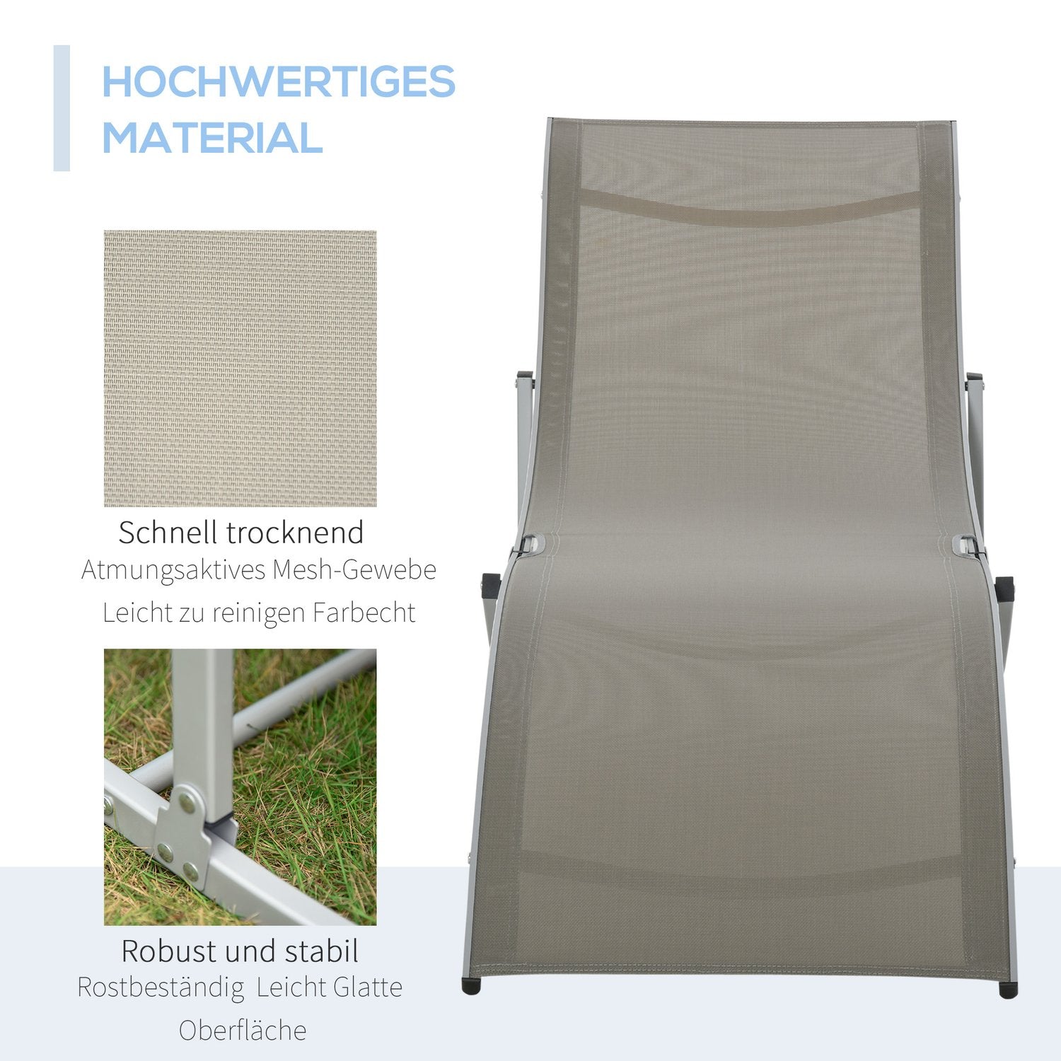 Ergonomisk solstolsset, aluminiumram, ljusgrå