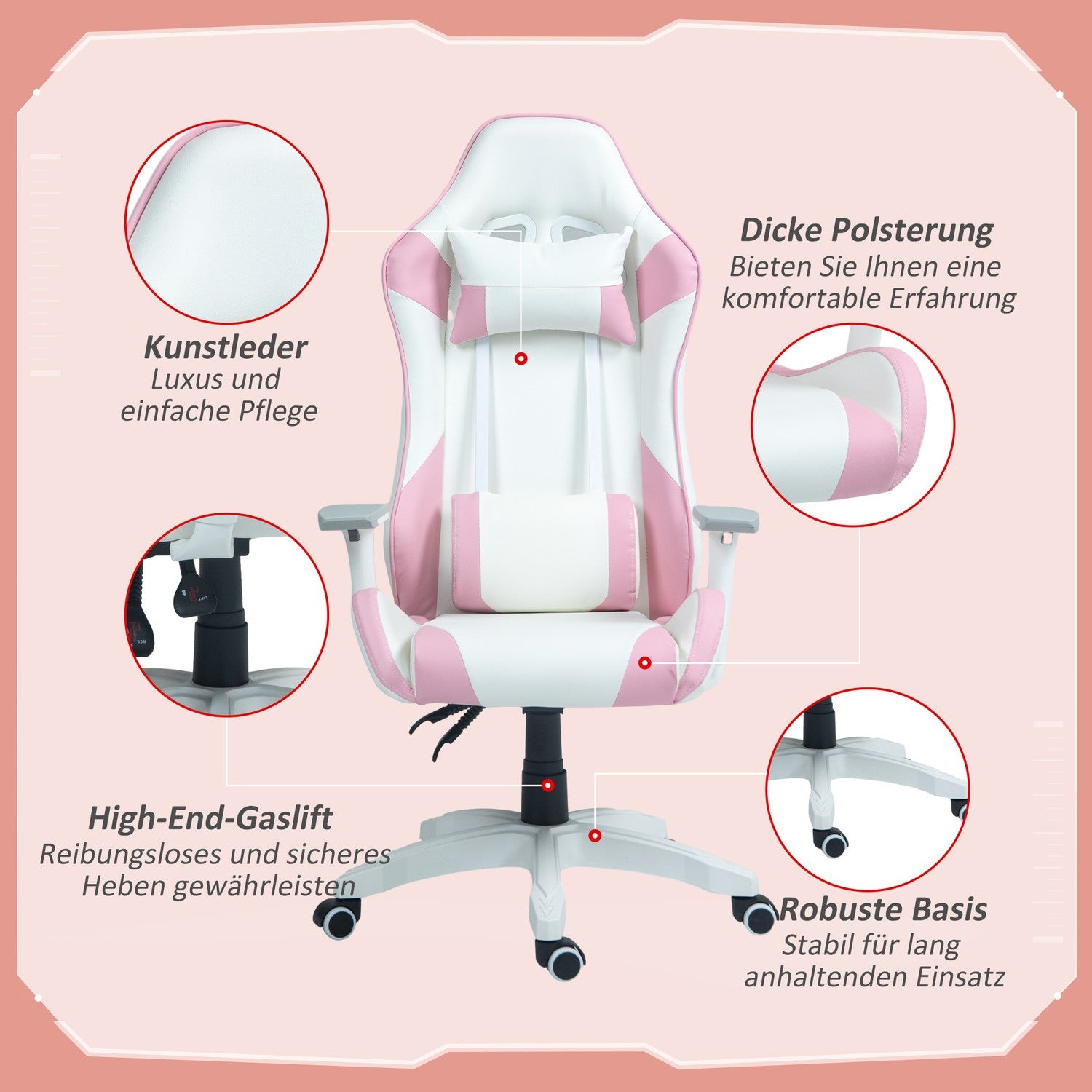 Ergonomisk spelkontorsstol, vilstol med svankstöd