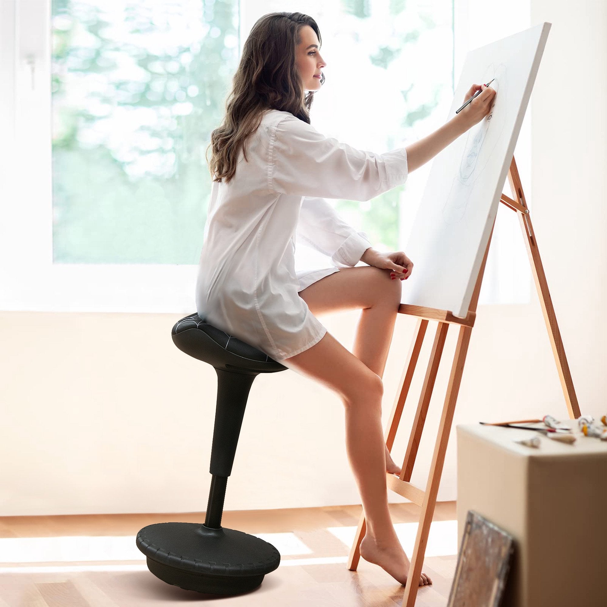 Ergonomisk ståpall med justerbar höjd, svart