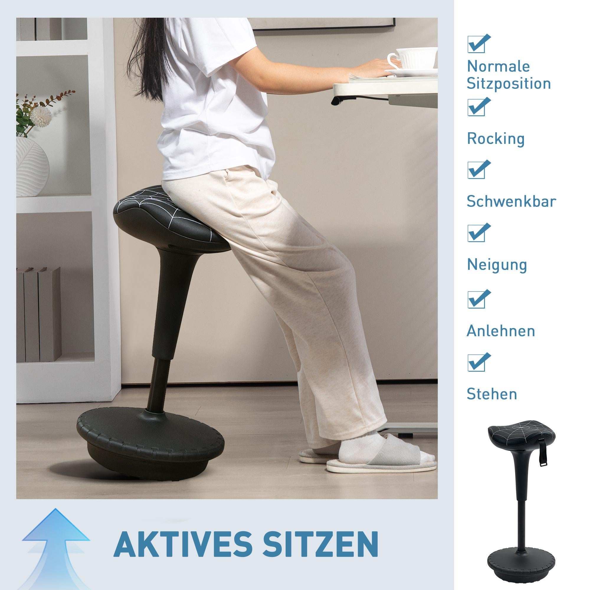 Ergonomisk ståpall med justerbar höjd, svart