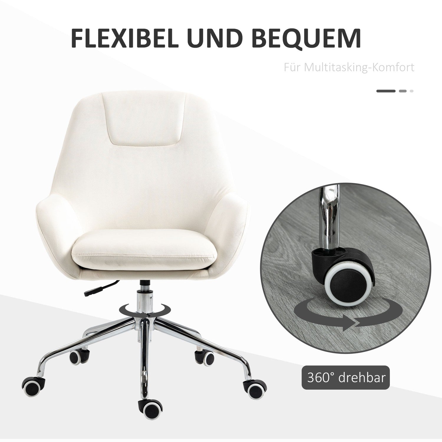 Ergonomisk vridbar kontorsstol, justerbar höjd, sammetskräm