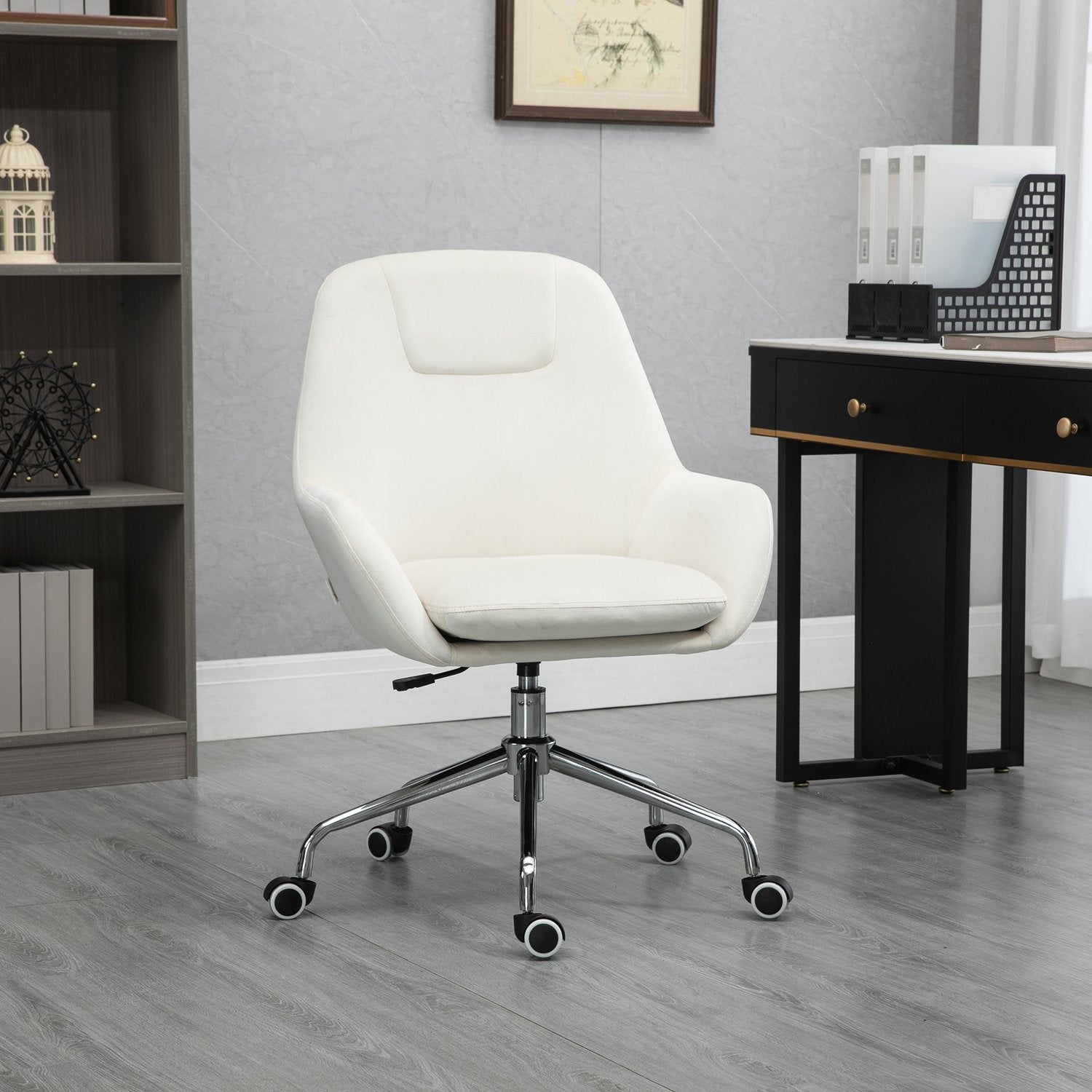 Ergonomisk vridbar kontorsstol, justerbar höjd, sammetskräm