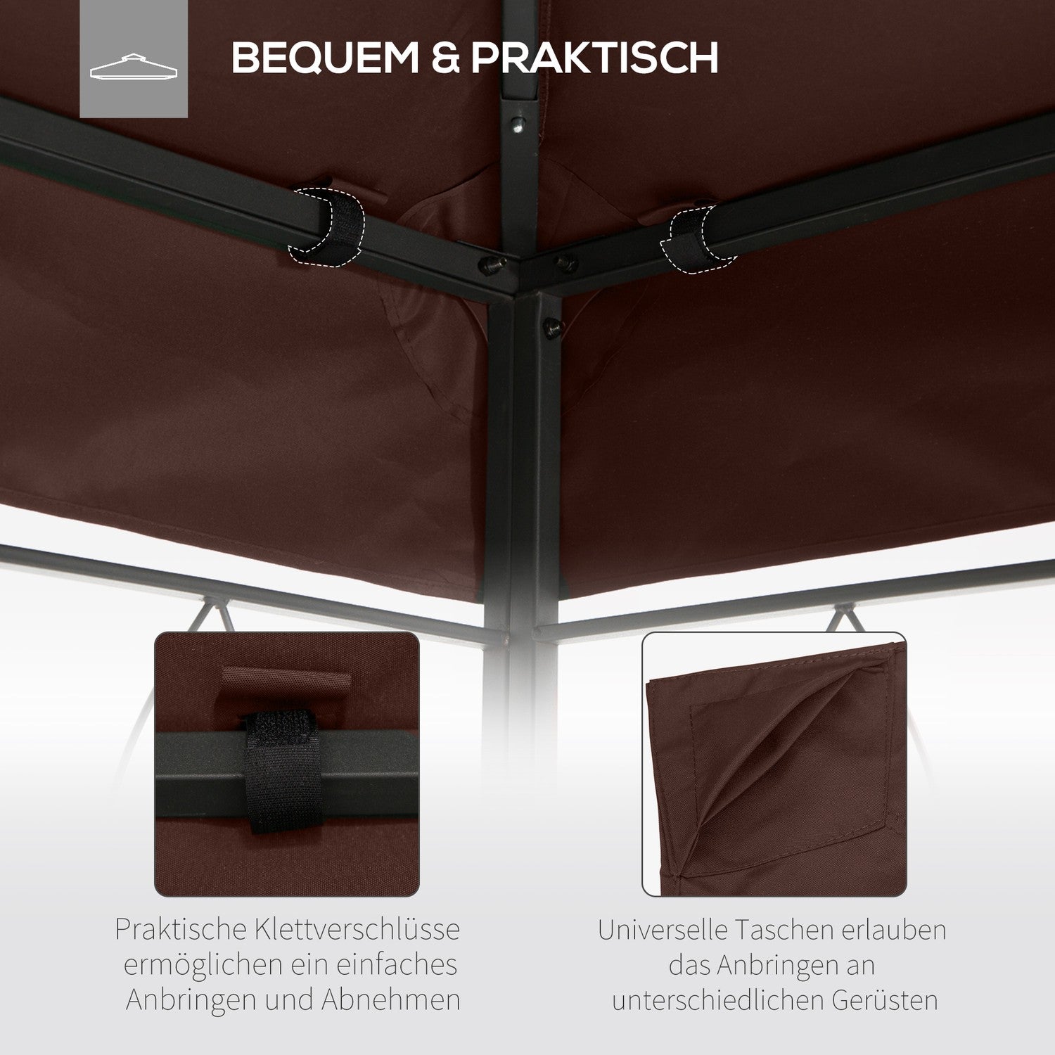 Gazebo Ersättningsskydd, Solskydd, 2,93x2,93M, Kaffe