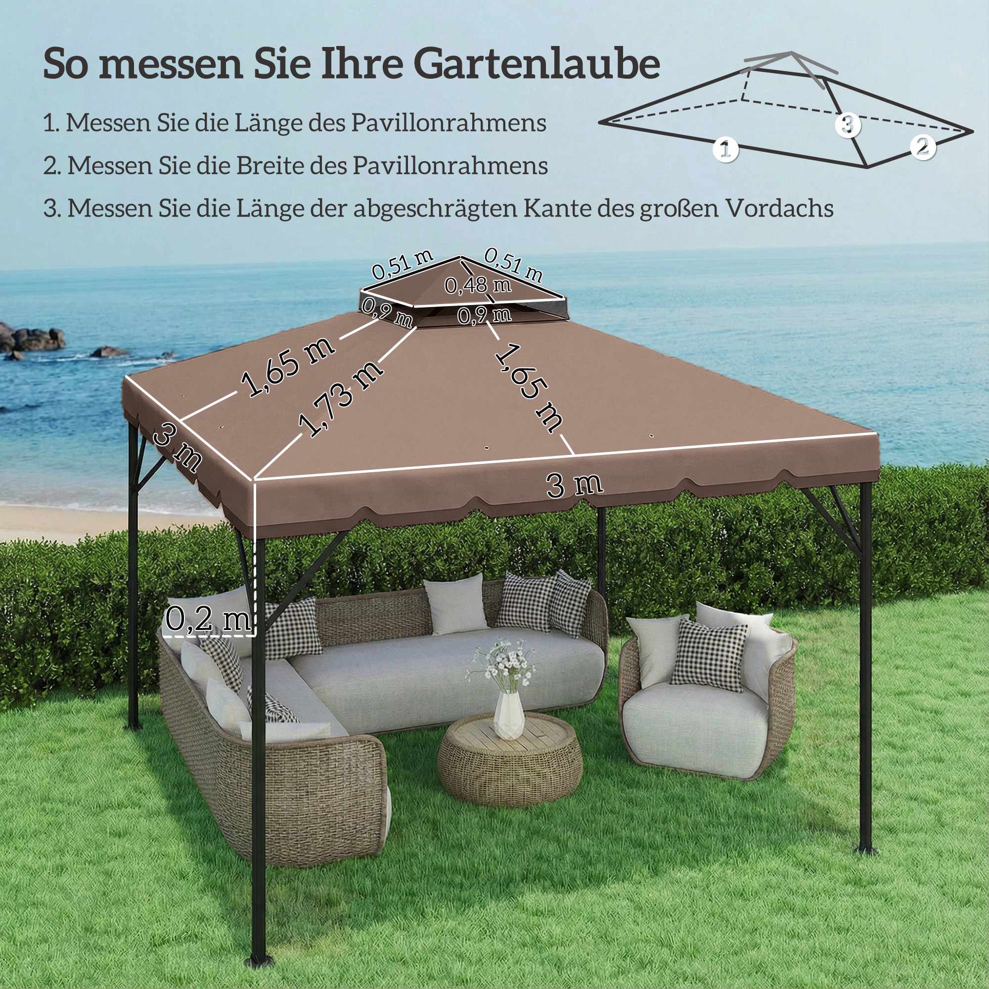 Ersättningstak för 3x3m paviljong, UPF 30+ polyester