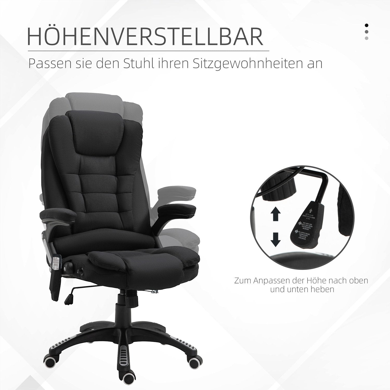 Kontorstol Gaming stol Massasjefunksjon Høydejusterbar Sort 67X74X116-126Cm