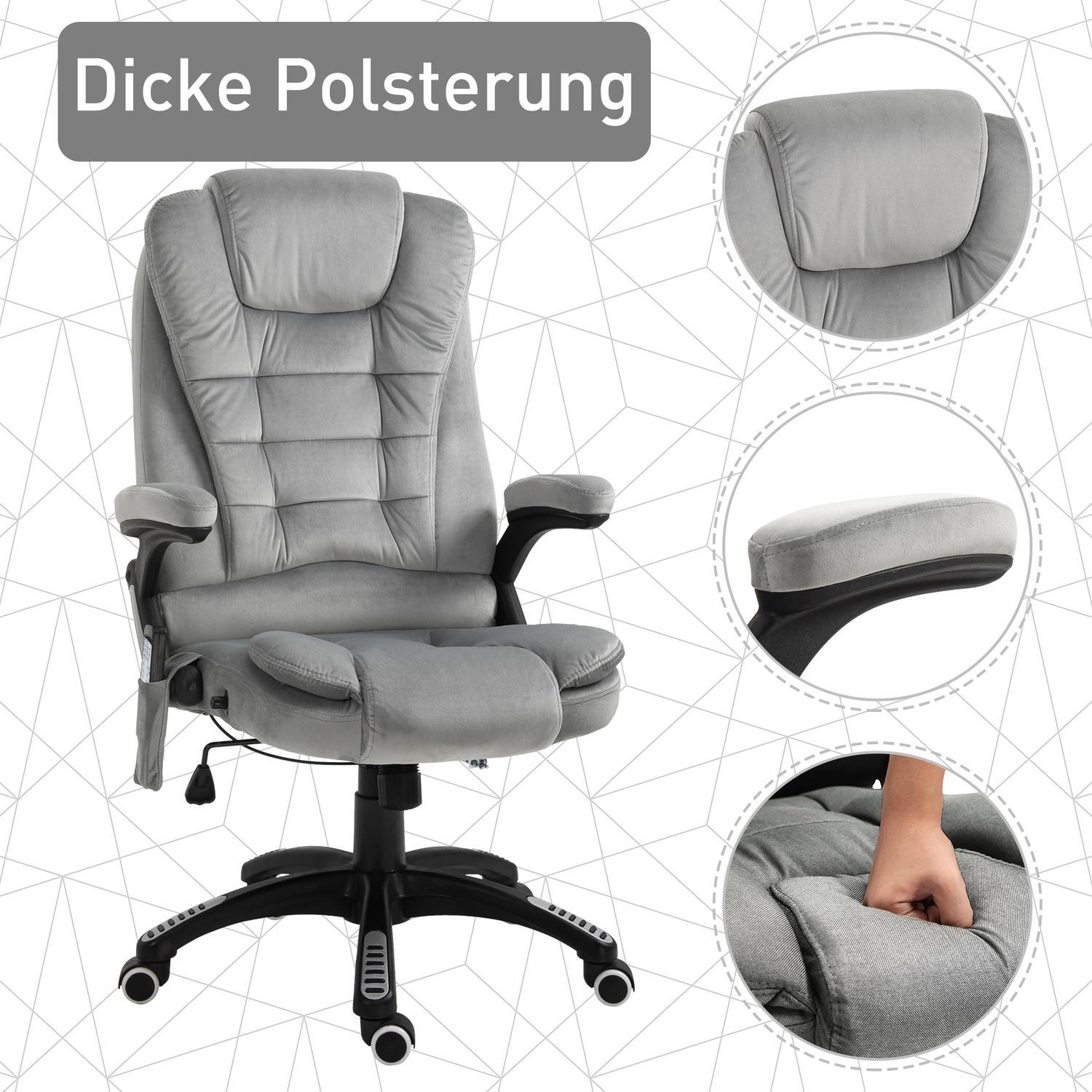 Massagestol Kontorsstol, Gamingstol, Höj- Och Sänkbar Chefsstol, Ergonomisk, Pu-Hjul, Grå, 67X74X107-116 Cm