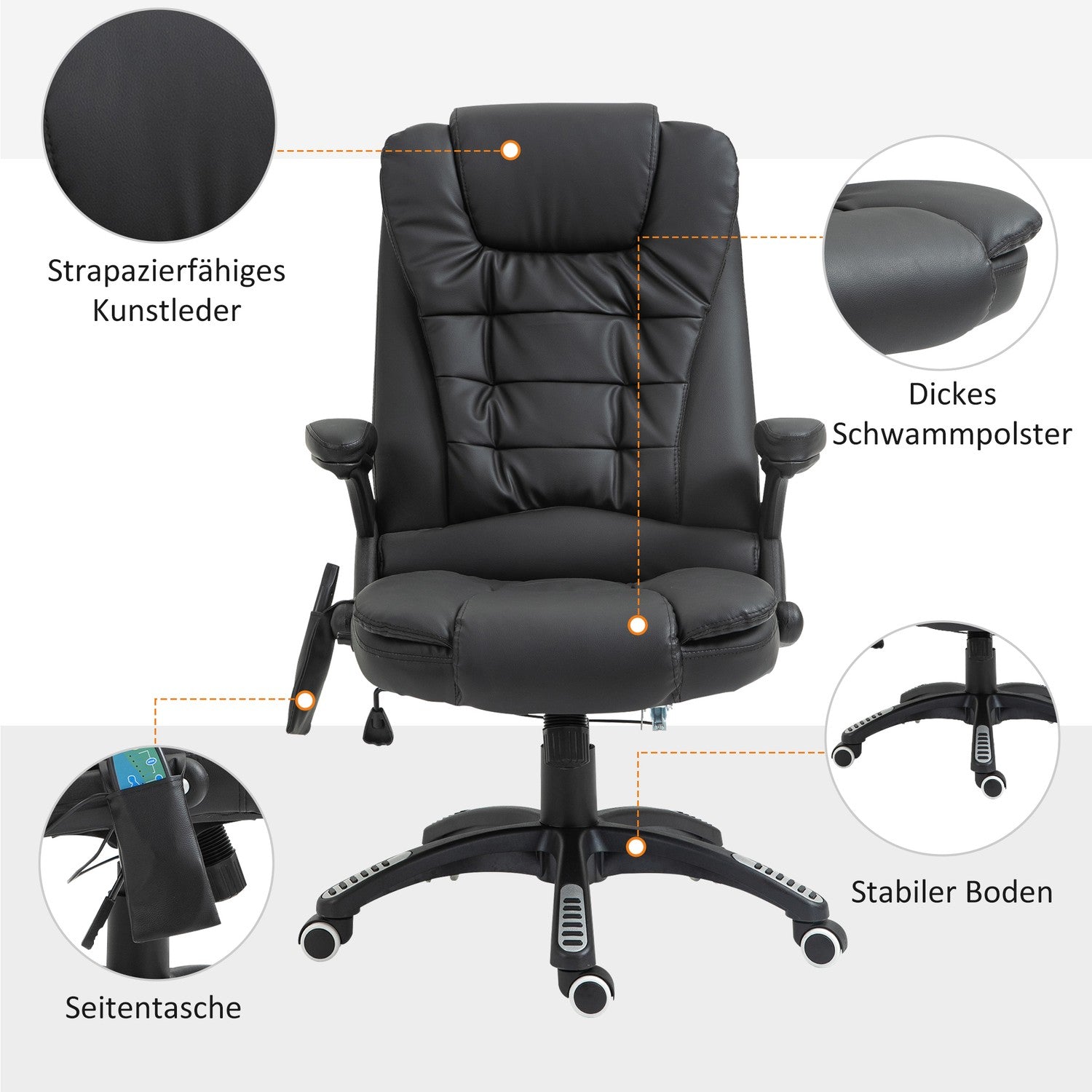 Executive kontorstol, massasje & varme, kunstskinn