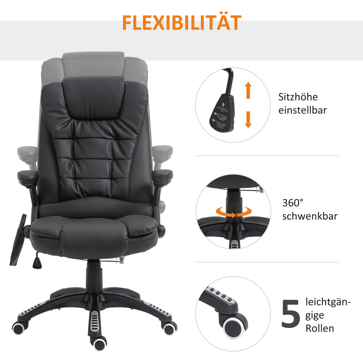 Executive kontorstol, massasje & varme, kunstskinn