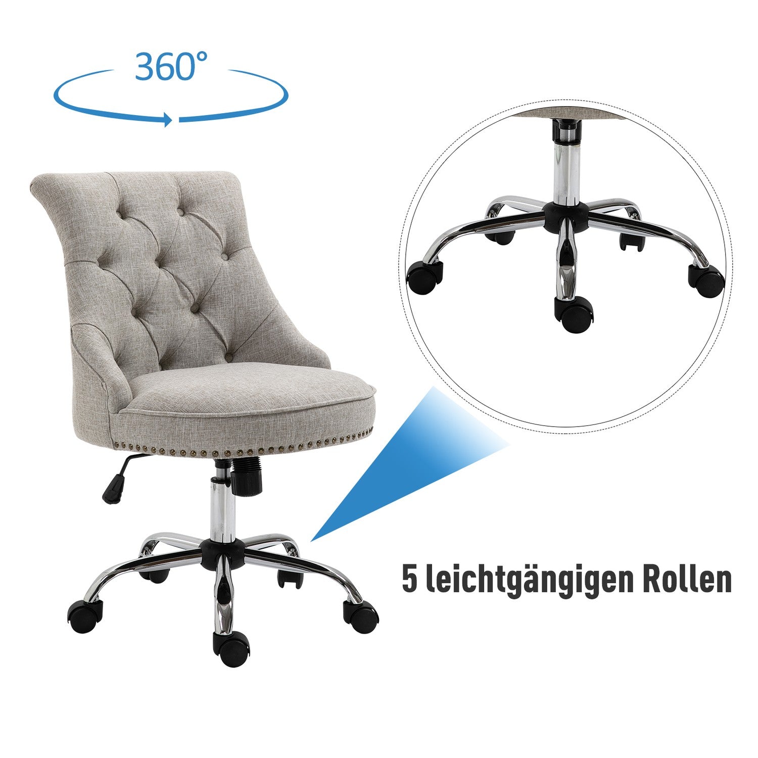 Executive Swivel Chair i ljusgrå linne, justerbar i höjdled