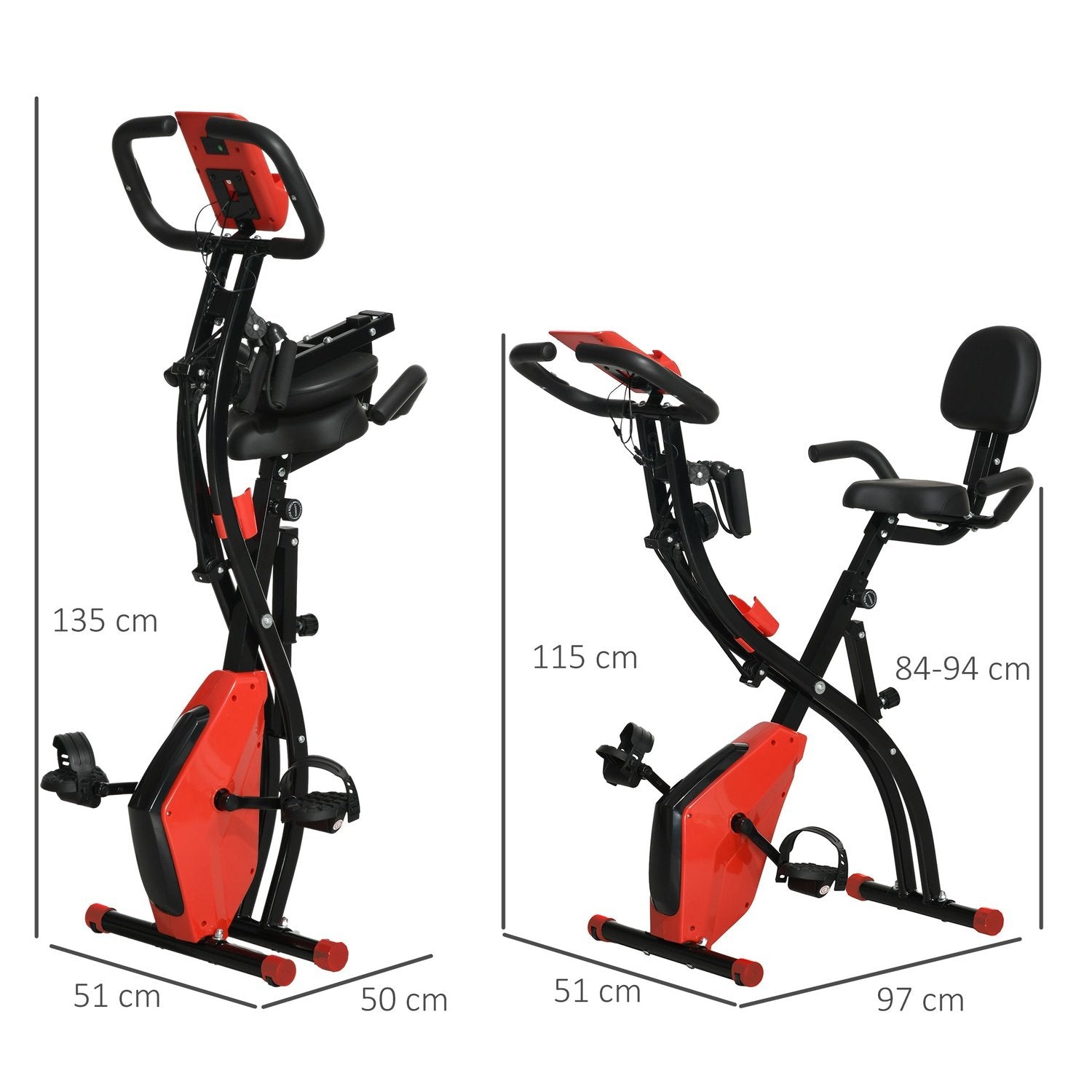 Motionscykel 2-I-1 Hemmatränare Lcd-Skärm Fällbart Träningshjul Med 8-Nivåer Justerbart Magnetiskt Motstånd Och 1 Par Spännlinor 107X52X110 Cm