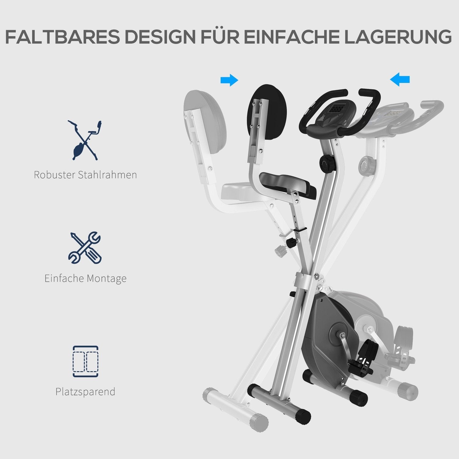 Motionscykel F-Bike Cykeltränare Med 8-Nivås Magnetiskt Motstånd, Höjdjusterbar, Stål, Svart + Grå, 43X97X109 Cm