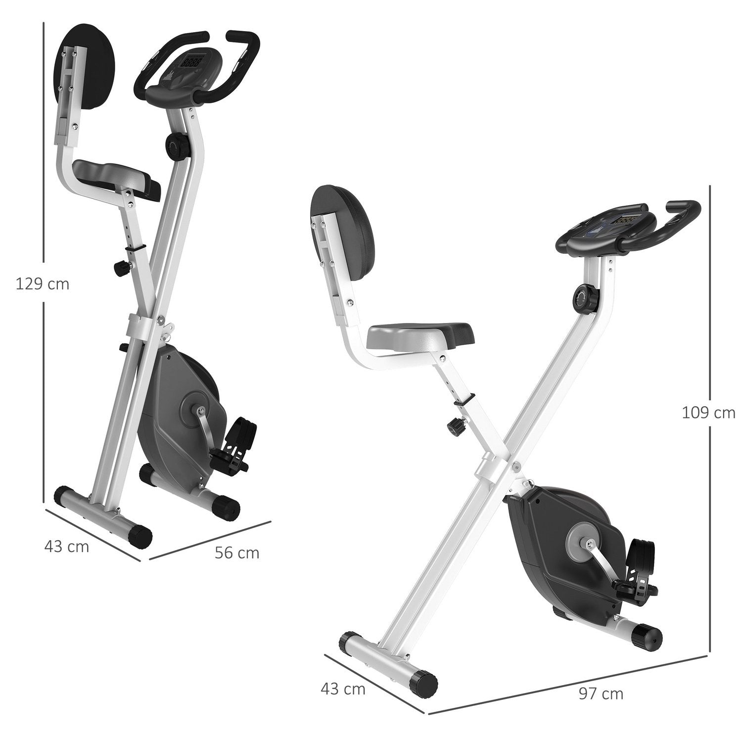 Motionscykel F-Bike Cykeltränare Med 8-Nivås Magnetiskt Motstånd, Höjdjusterbar, Stål, Svart + Grå, 43X97X109 Cm