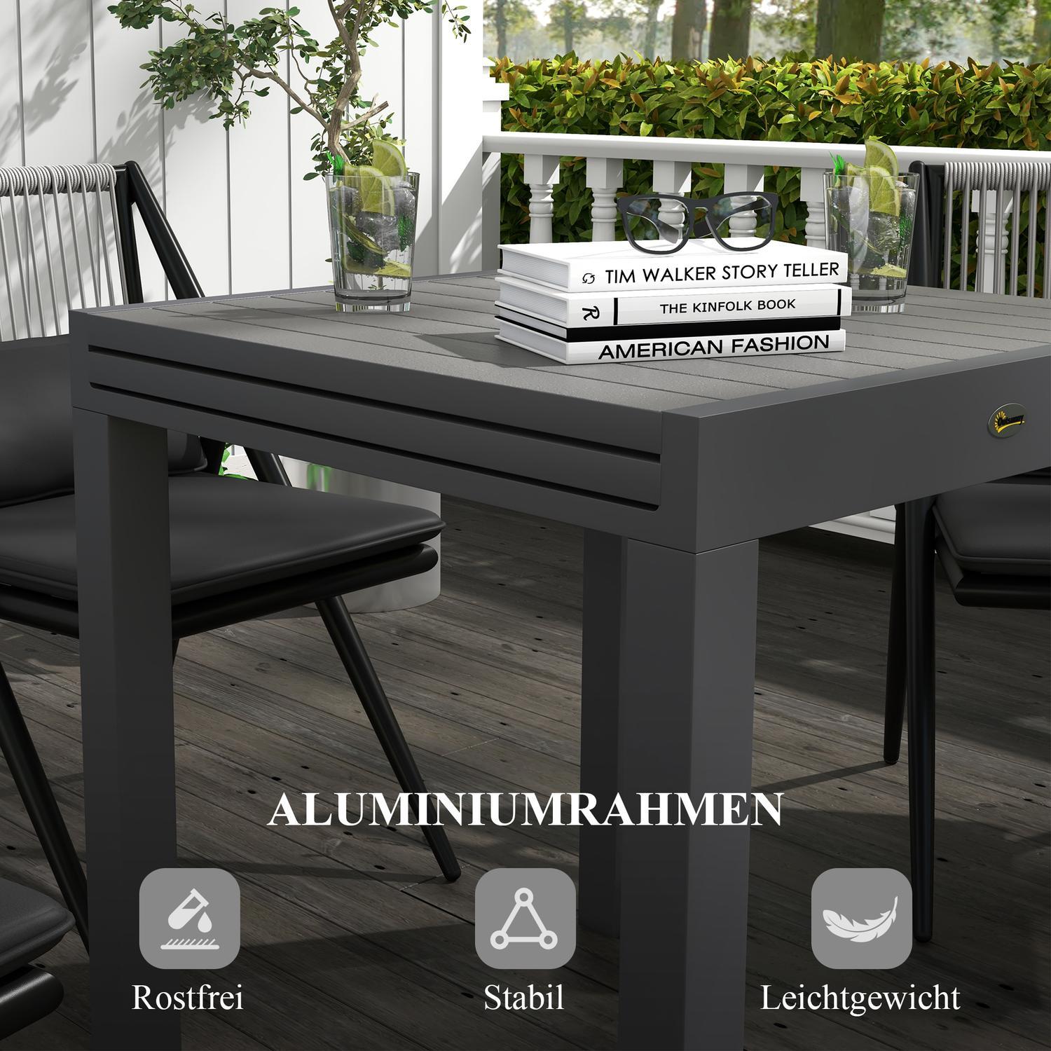 Hagebord Spisebord For 6 Personer Uteplass Utvidbart Balkongbord Rommer Opp til 70 Kg Aluminium Grå 81/162 X 80 X 75 Cm