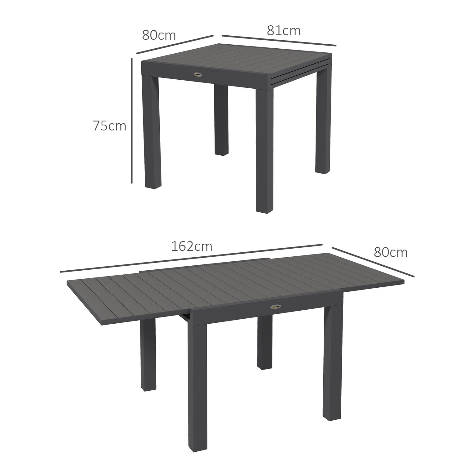 Hagebord Spisebord For 6 Personer Uteplass Utvidbart Balkongbord Rommer Opp til 70 Kg Aluminium Grå 81/162 X 80 X 75 Cm