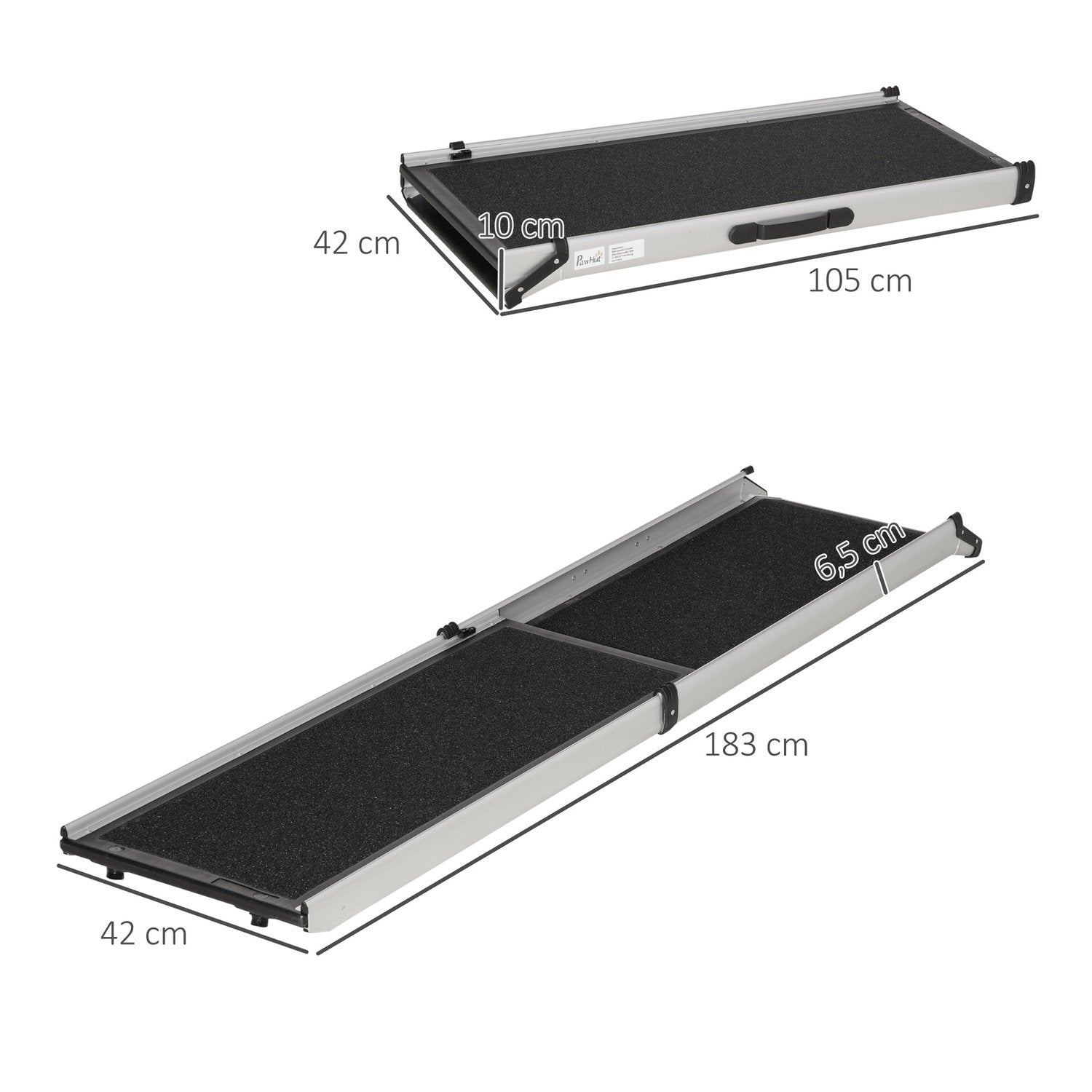 Hundaramp Husdjursramp Vikbar Hundtrappa Med Bärhandtag Teleskopisk Bilramp Djurramp Halkfri Aluminium Svart + Silver 183 X 42 X 6,5 Cm