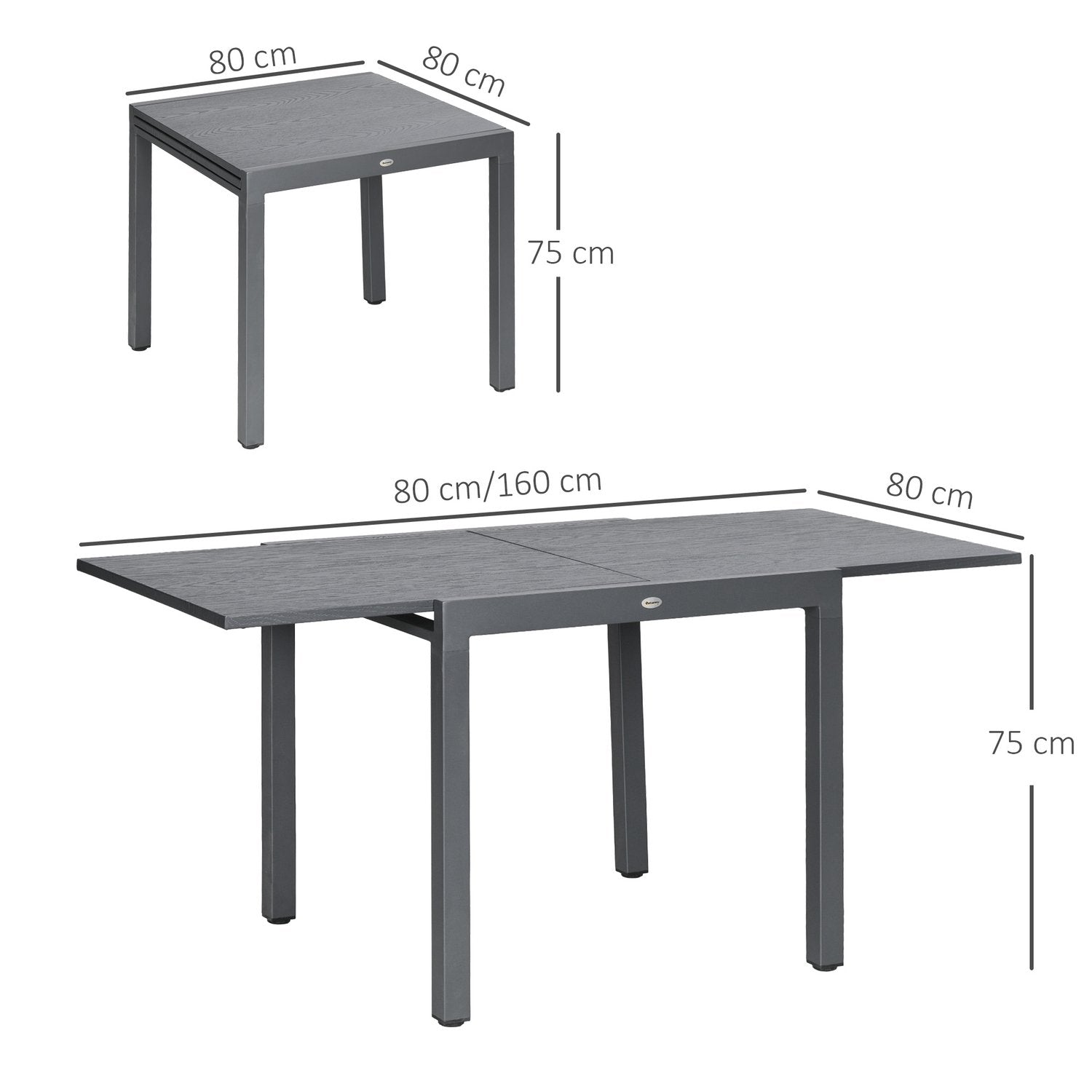 Trädgårdsbord, Utdragbart Balkongbord För 6 Personer, 80/160 X 80 Cm Matbord Med Trälook, Uteplatsbord För Trädgård, Stål, Mörkgrå