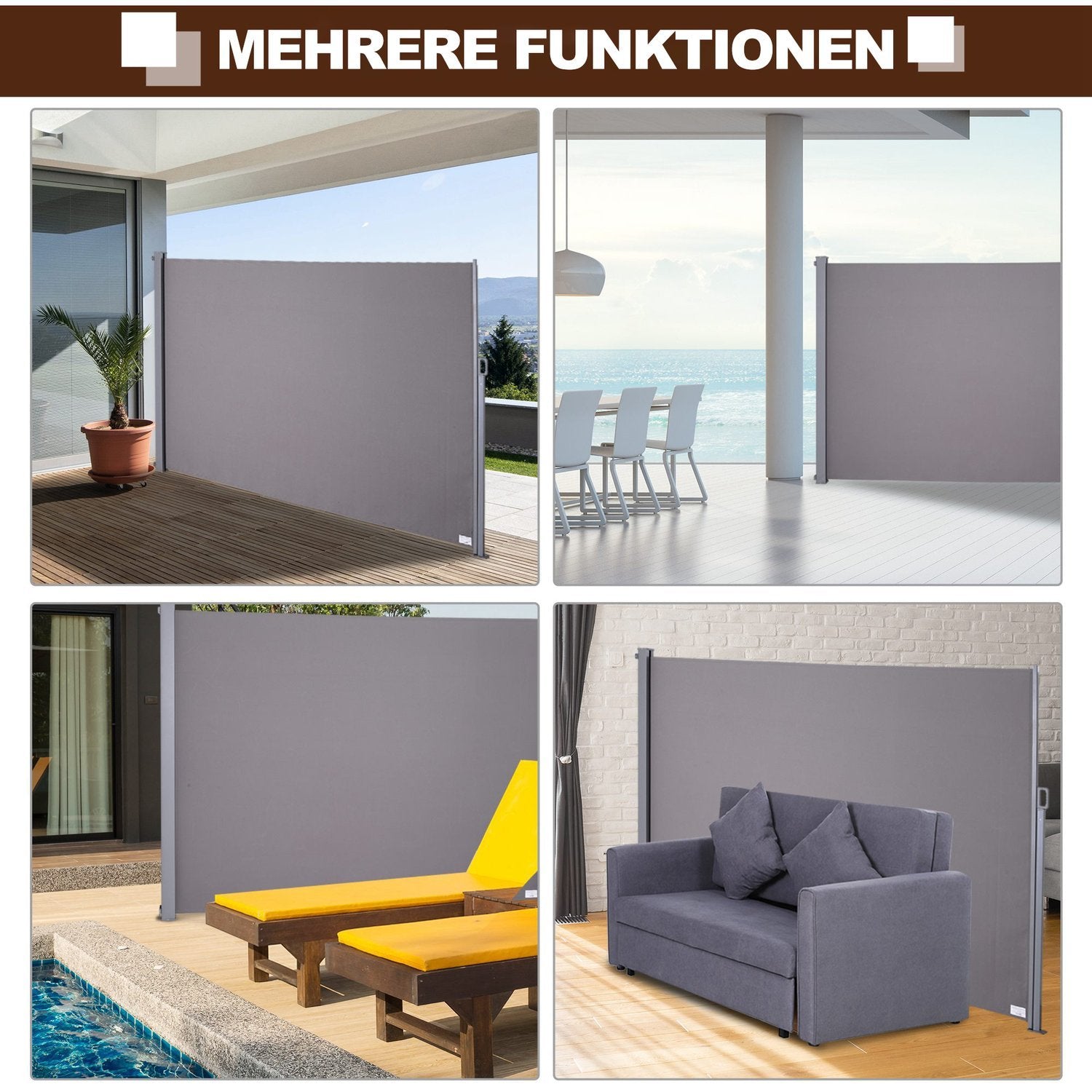 Sidemarkise Privacy Screen Solbeskyttelse Side Rullegardin Privacy Screen Polyester Grå 300X200Cm