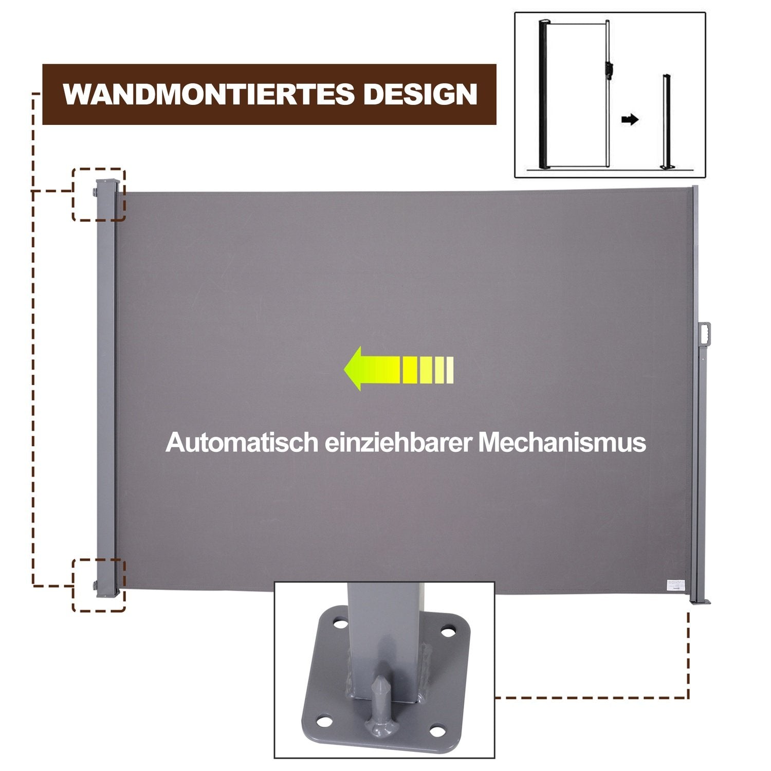 Sidemarkise Privacy Screen Solbeskyttelse Side Rullegardin Privacy Screen Polyester Grå 300X200Cm