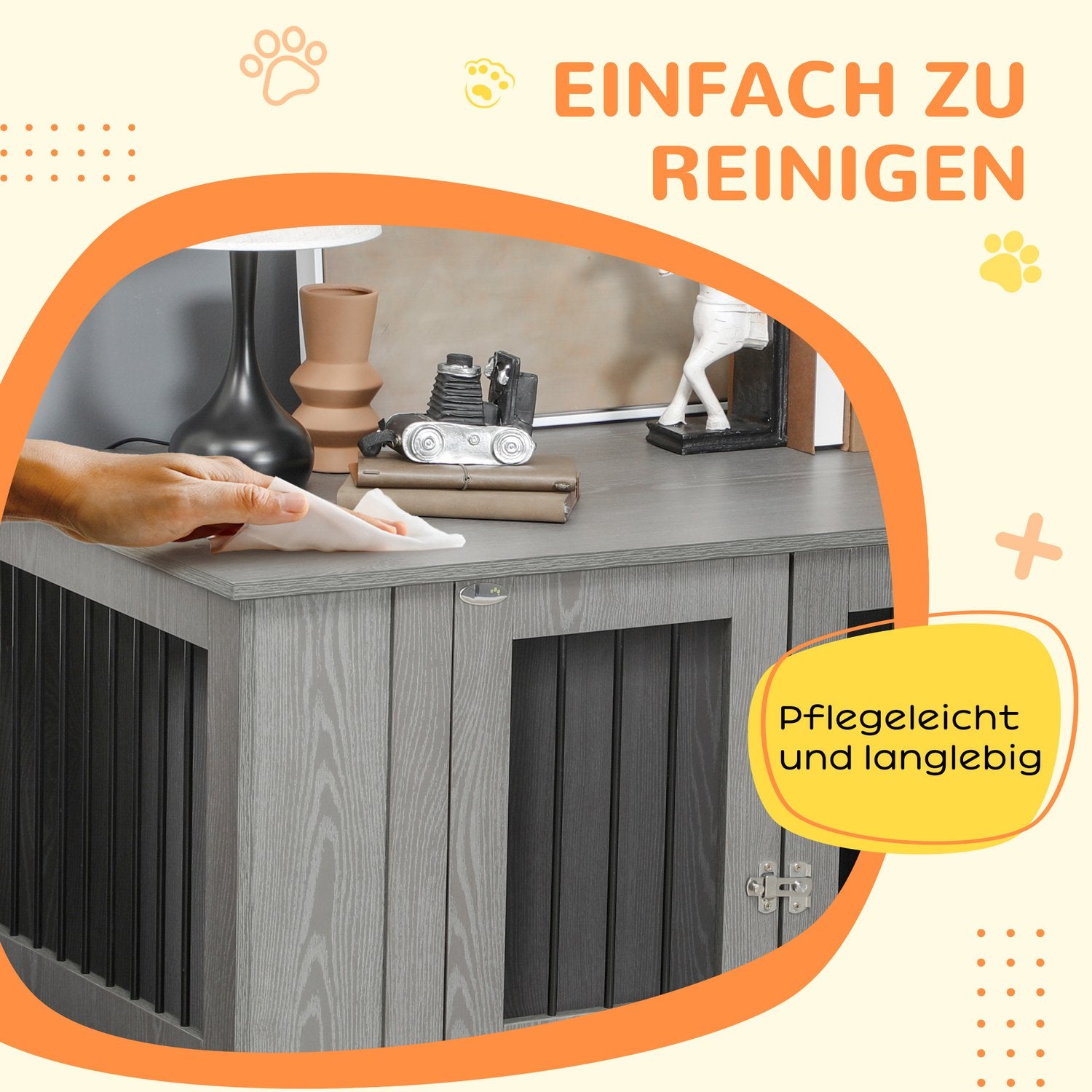 Extra stor inomhus hundkennel med lås – Grå, 116 x 60 x 87 cm