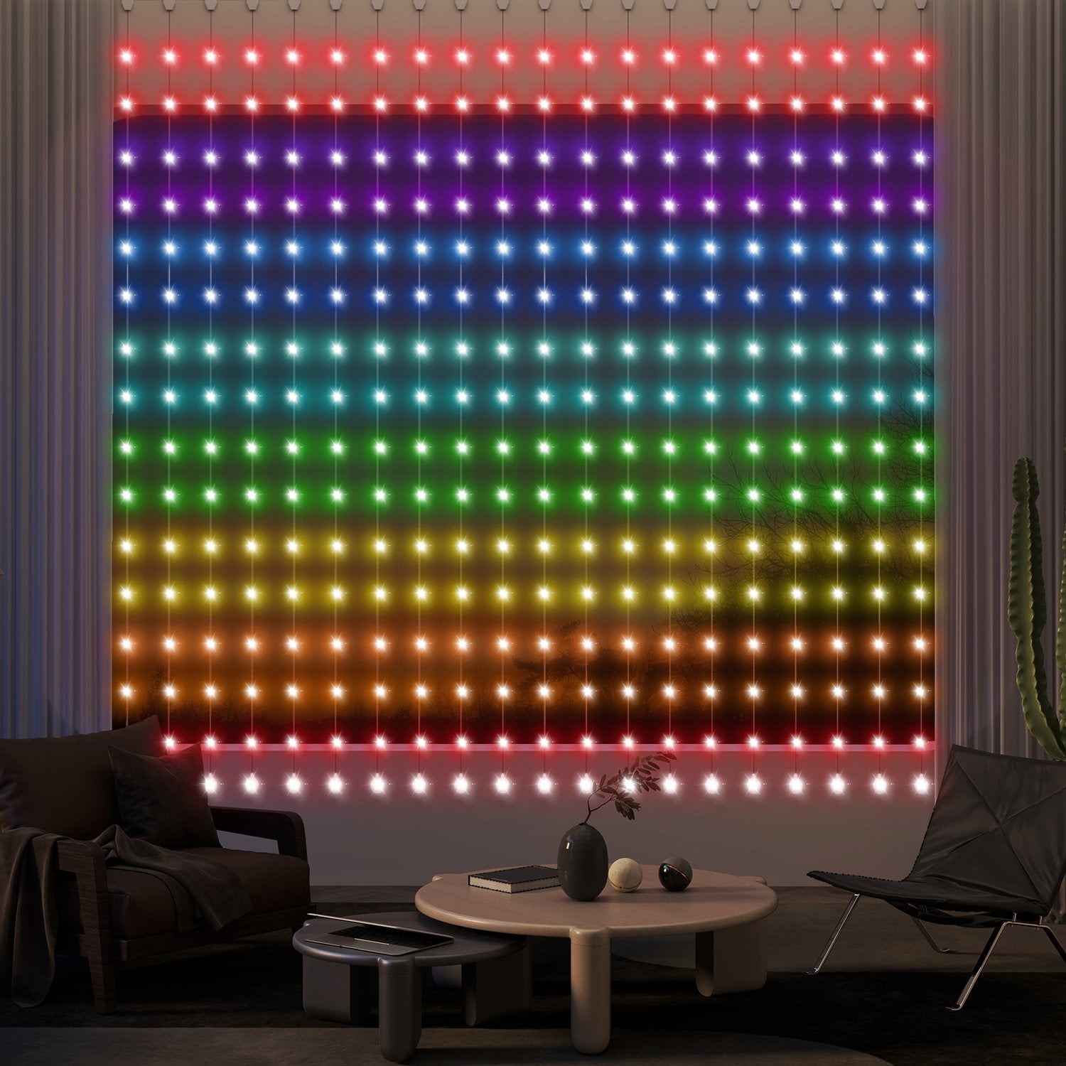 LED Fairy Light Curtain, 3x3m, 400 LEDs, Music Sync, Timer