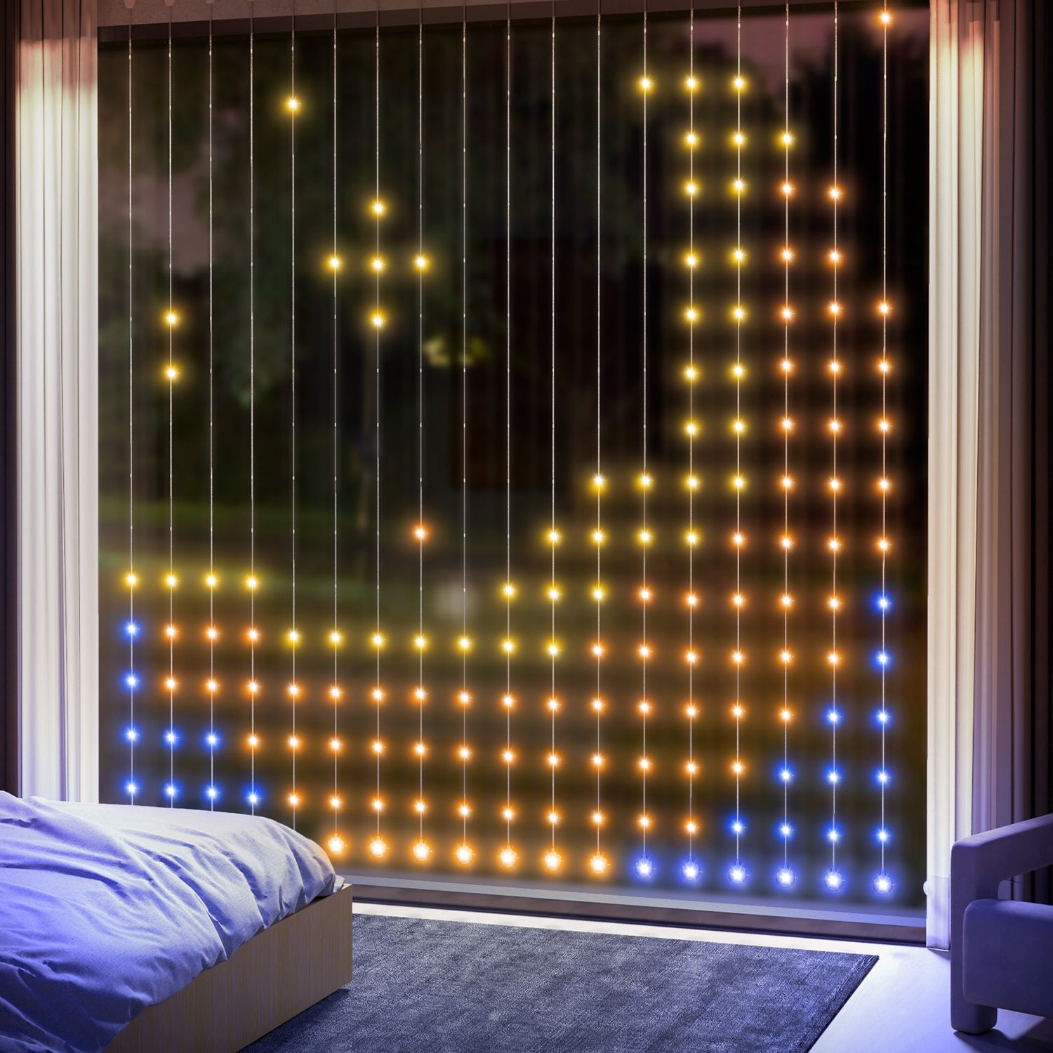 LED Fairy Light Curtain, 3x3m, 400 LEDs, Music Sync, Timer