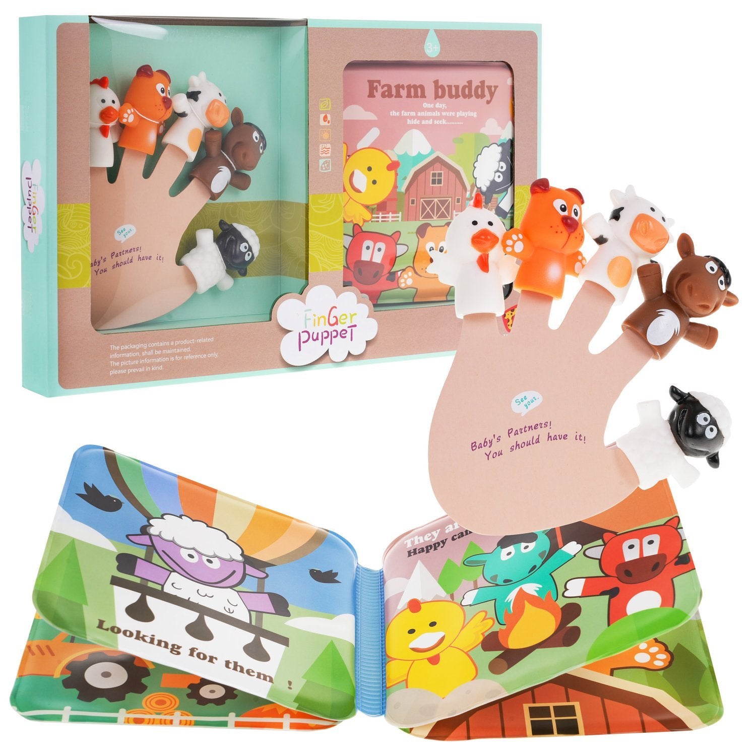 Farm Animal Gummi dockor Set med mjuk bok för barn