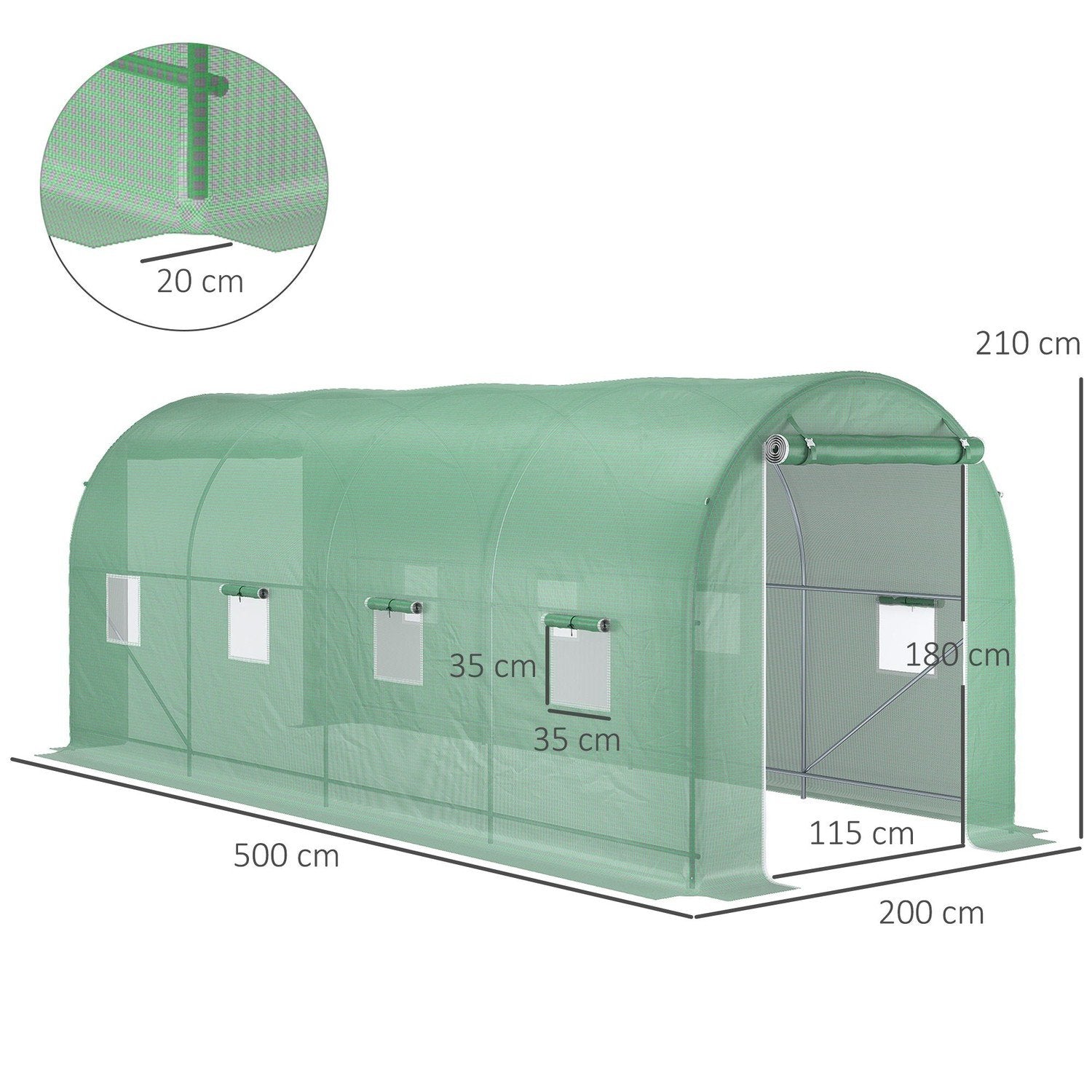 Film Drivhus Tomat Drivhus Med Vindu, Polytunnel, Grønn, 500X200X210Cm