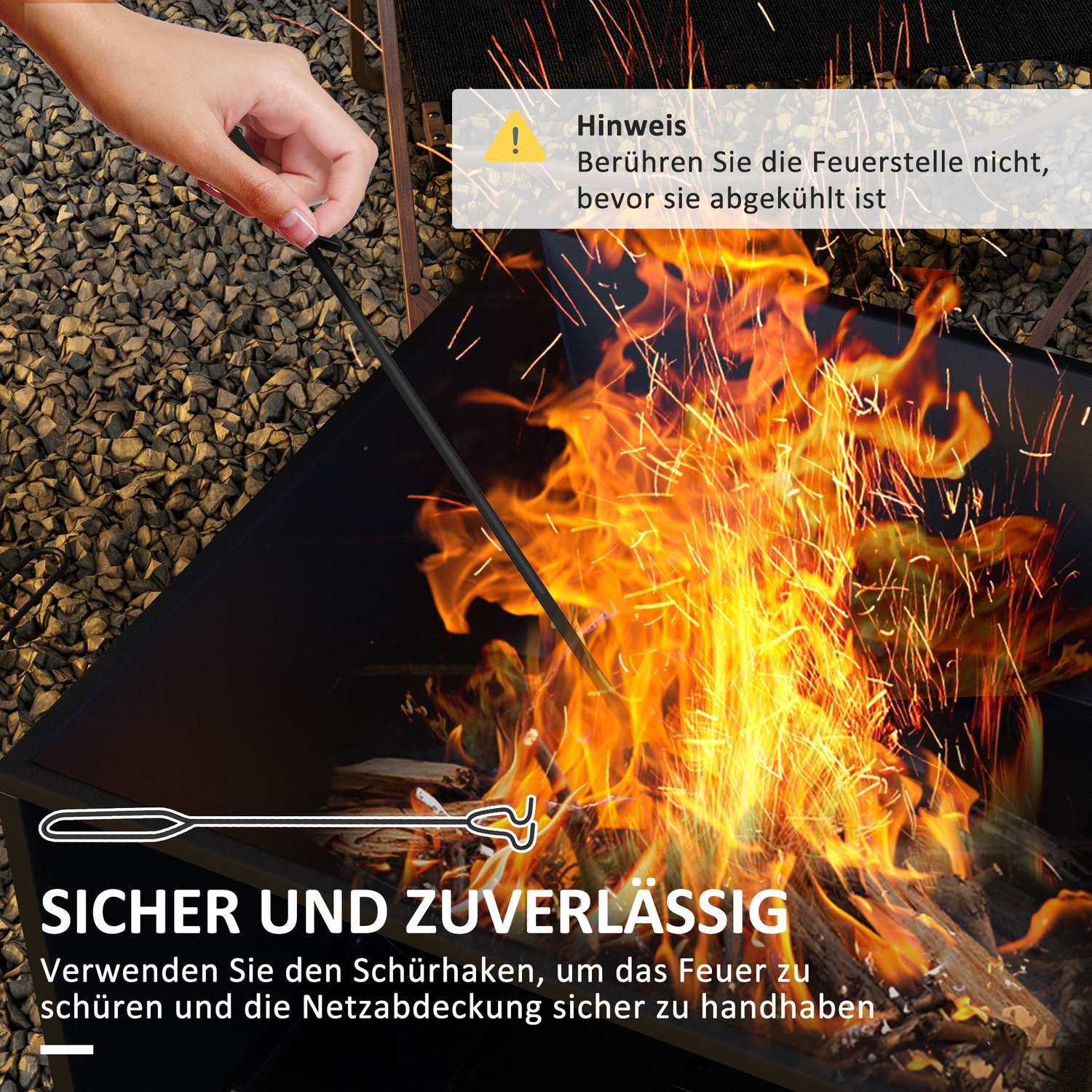 Fire Bowl & Spark Grille med poker, metall, svart
