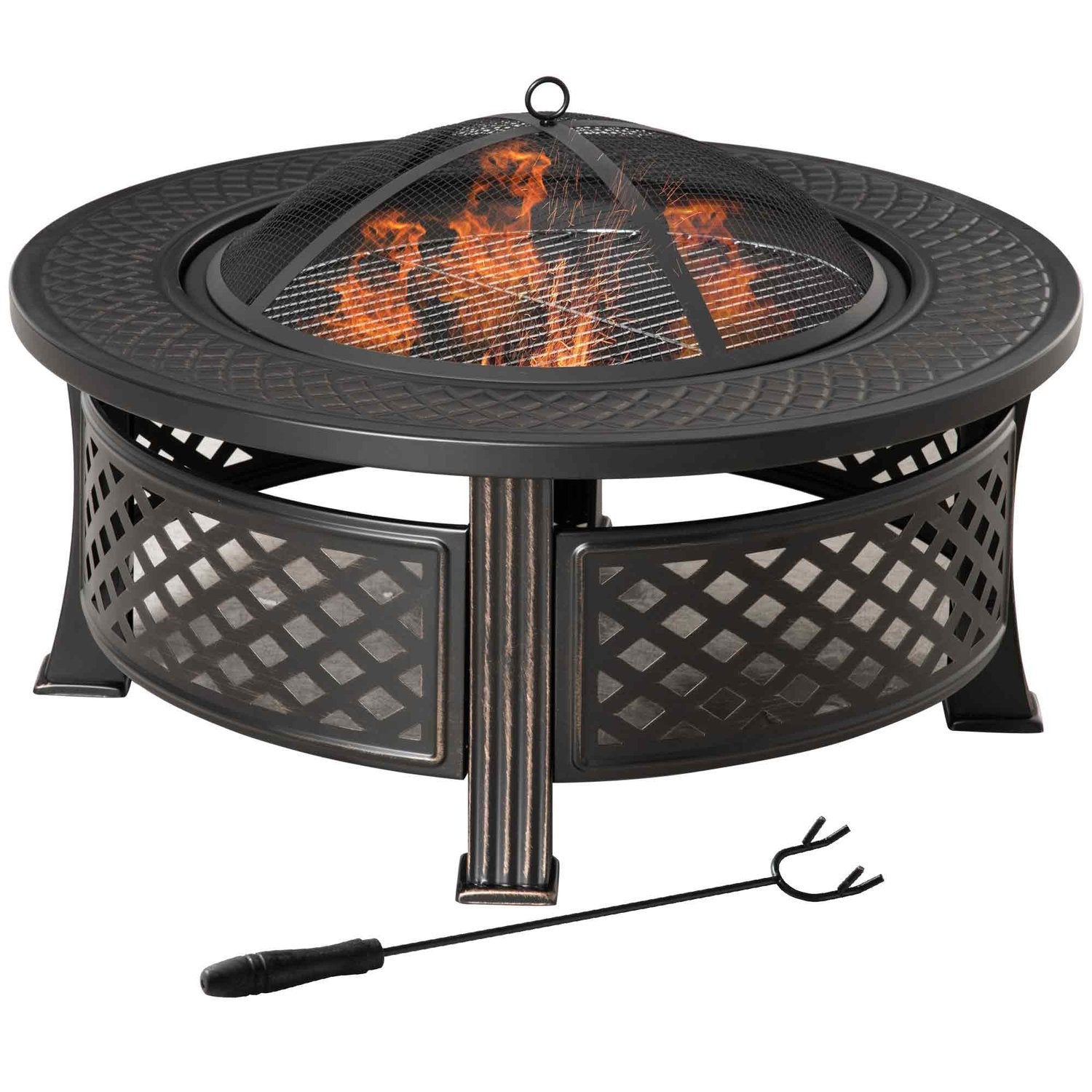 Fire Bowl Poker Spark Guard Brannkurv Brannbord rundt peis Hage Camping Bbq Stål Svart 81X81X50Cm