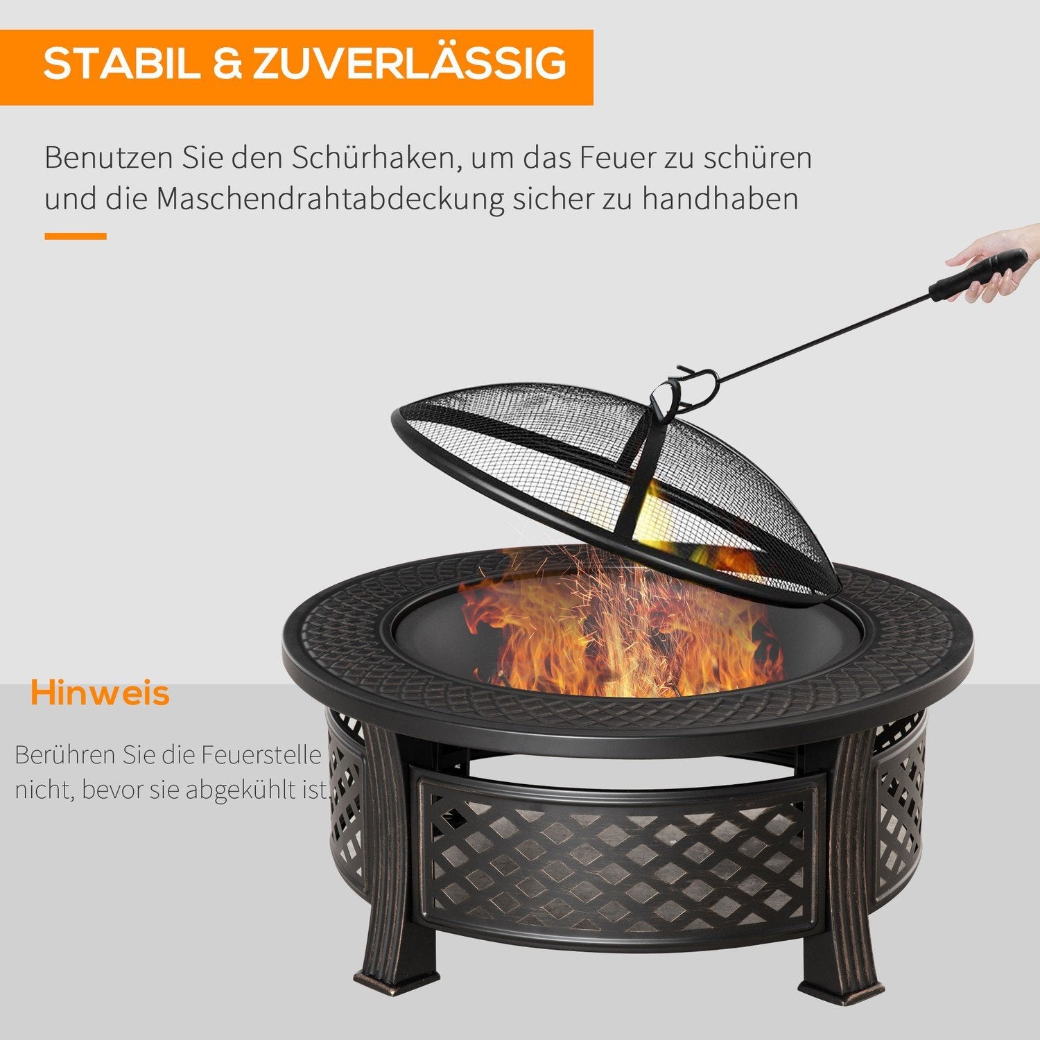 Fire Bowl Poker Spark Guard Eldkorg Eldbord Runt Eldstad Trädgård Camping Bbq Stål Svart 81X81X50Cm