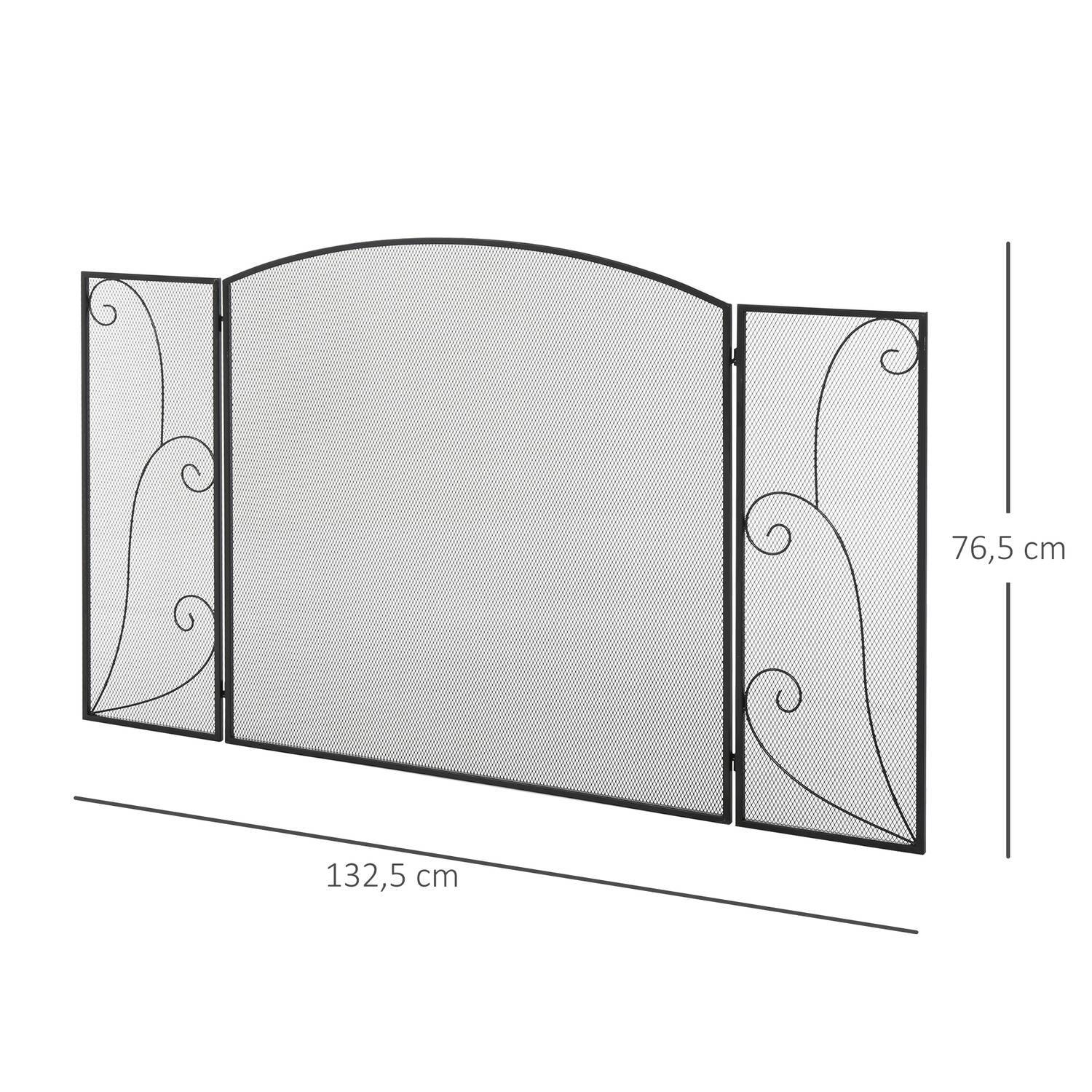 Peisrist, 3 Panel Peisbeskyttelse, Sammenleggbar gnistbeskyttelse, Ovnsbeskyttelse for Stue, Metall, Svart 132,5 X 76,5 Cm