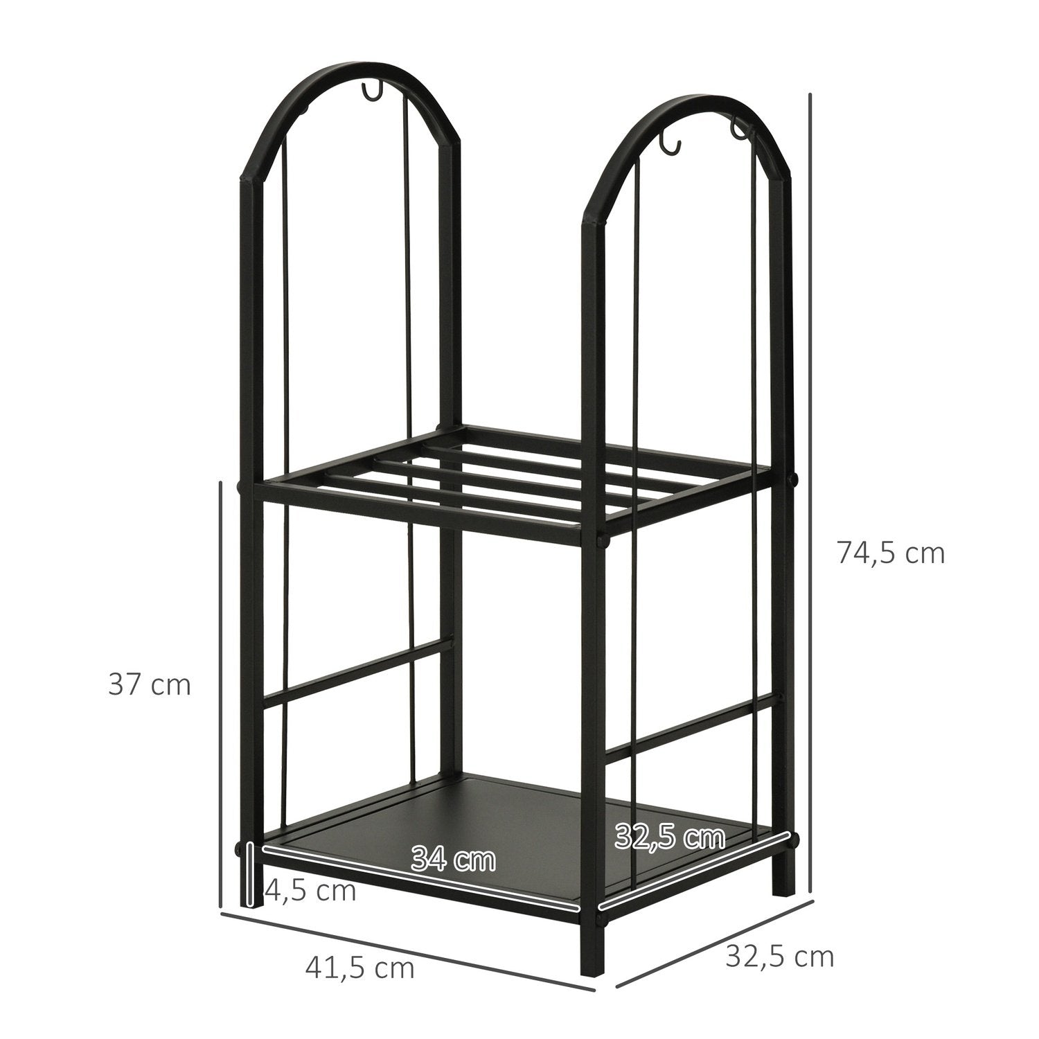 Vedstativ Vedstativ Vedstativ med 4 ekstra vedverktøy Åpen komfyrbestikk 2-lags Design 41,5 X 32,5 X 74,5 Cm