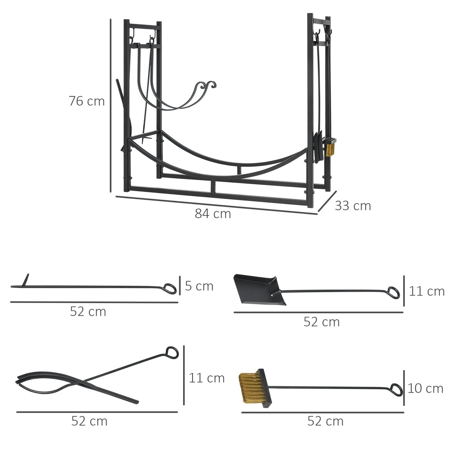 Vedstativ Trestativ Trehylle Med 4 kroker 2 Lag Metall Svart 84 X 33 X 76 Cm