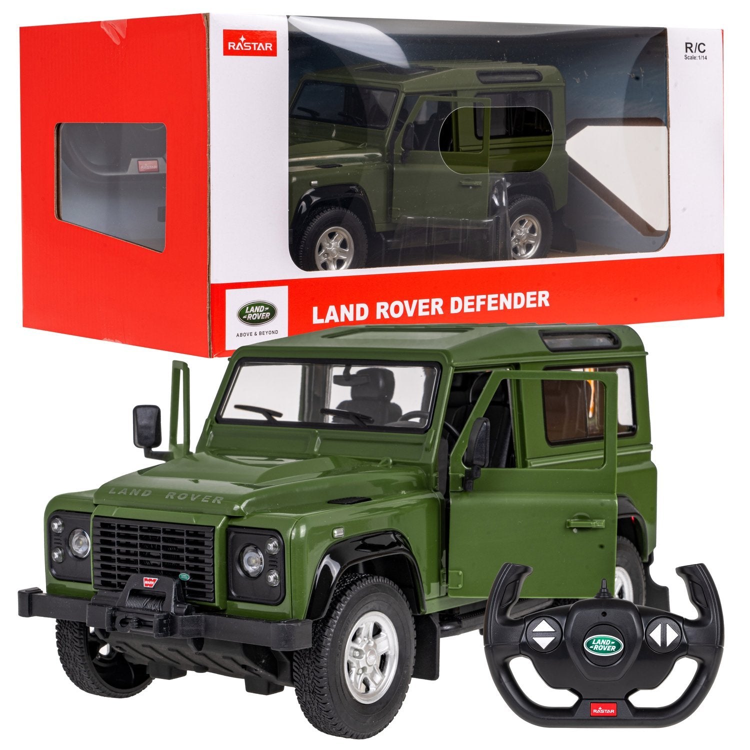 Fjärrkontroll Land Rover Defender 1:14 med LED-lampor