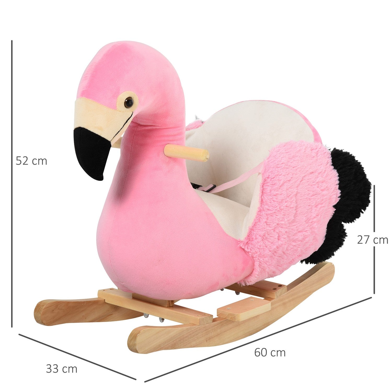 Flamingo gunghästleksak, plysch med säkerhetsbälte, 60 cm