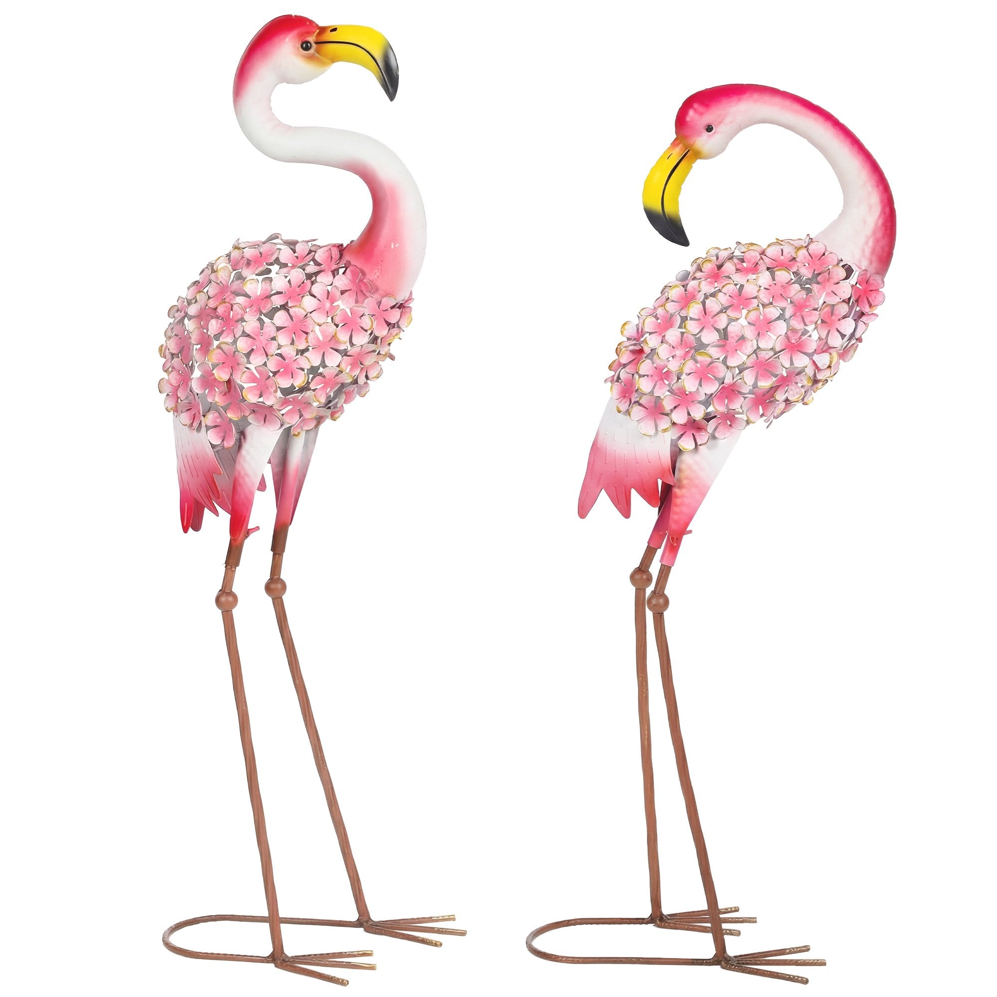 Flamingo trädgårdsstatyer set om 2, metallfåglar med ankare