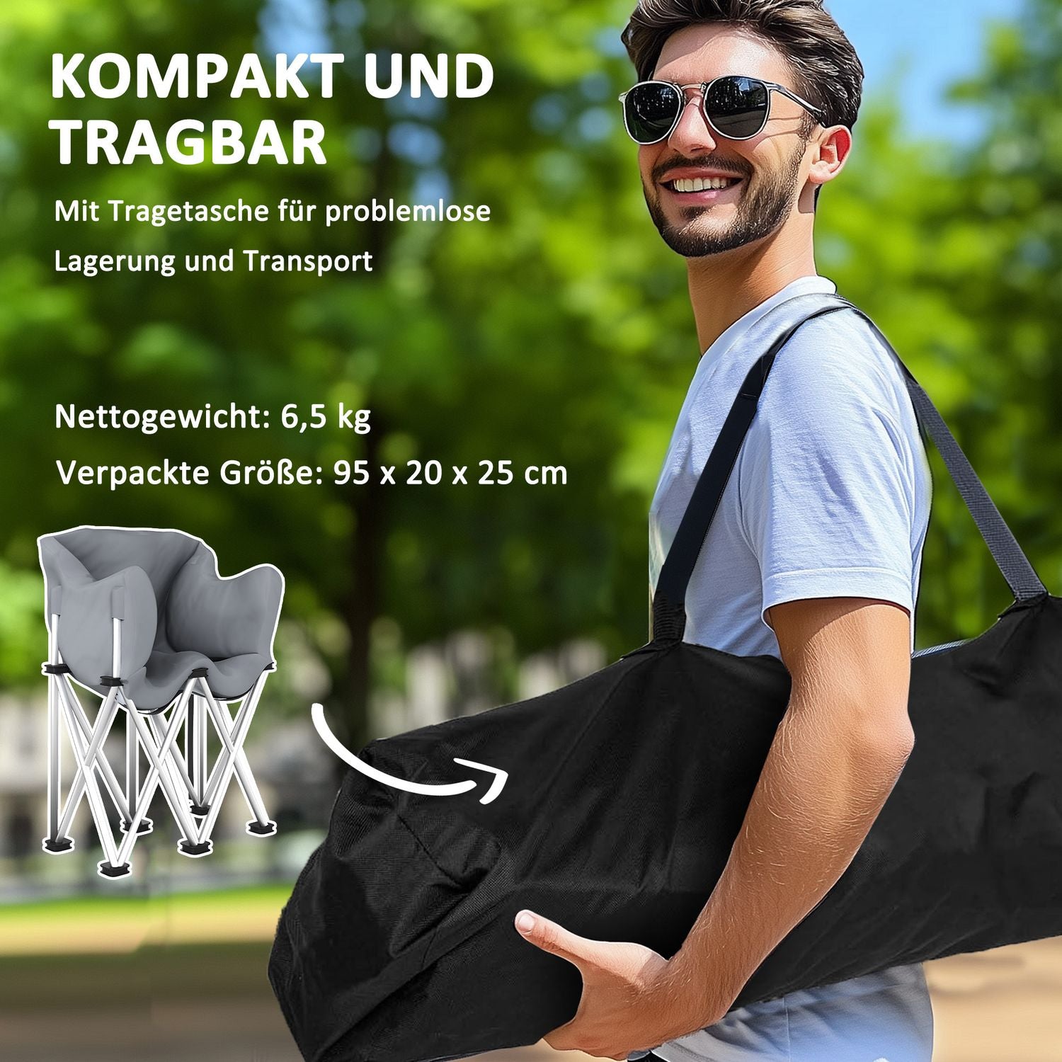 Fällbar 2-sits campingstol med armstöd, kapacitet 240 kg