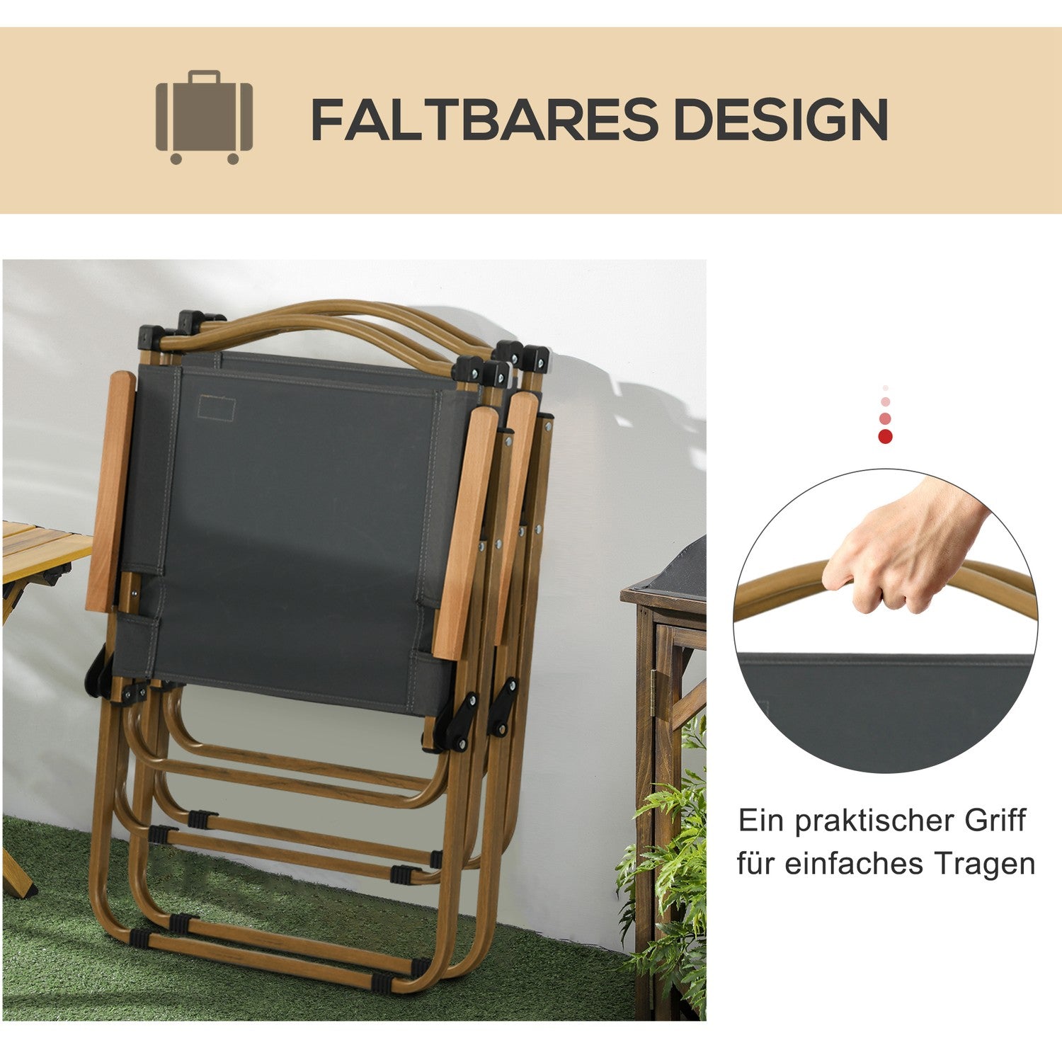 Fällbara campingstolar Set om 2 – Stålram, mörkgrå